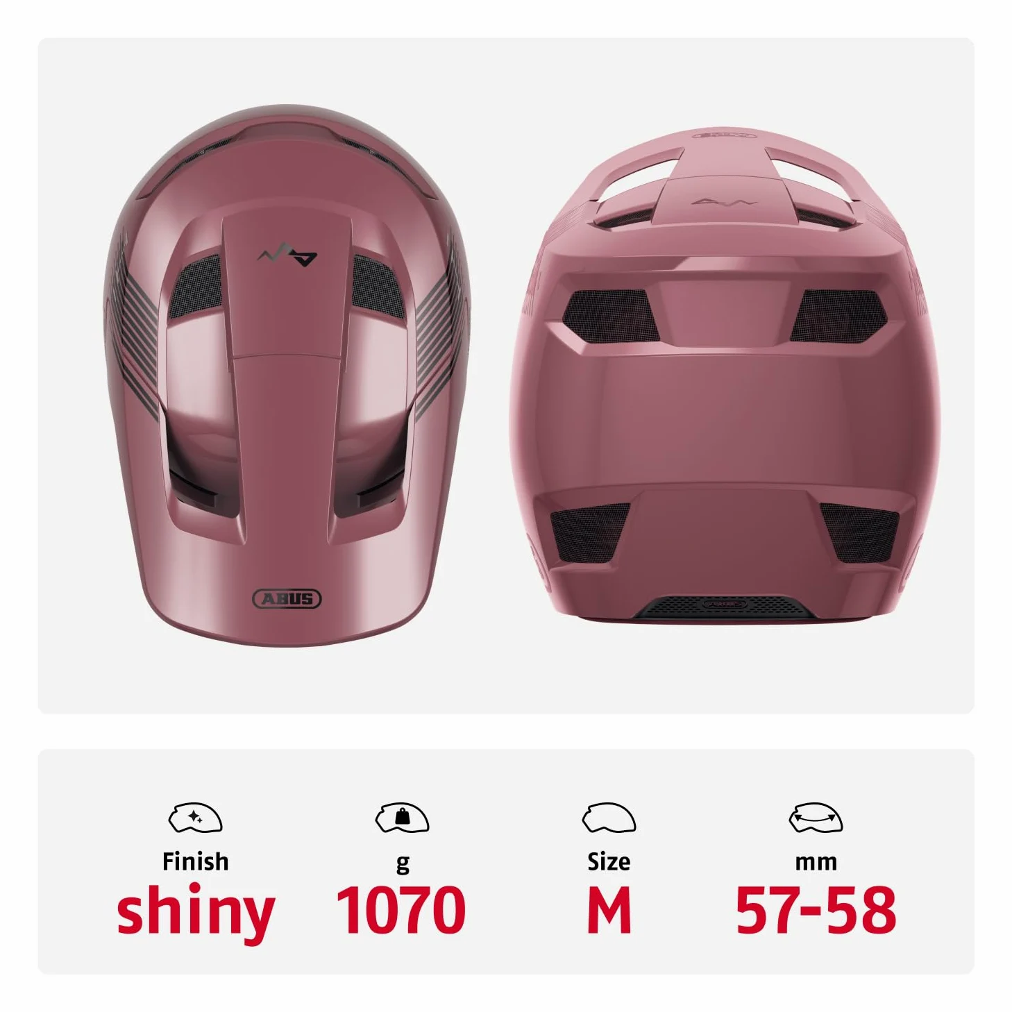 ABUS Casco Downhill HiDrop, Fullface, Blush Red, Talla M | Casco de bicicleta ASTM con carcasa ABS para bicicleta de montaña, descenso, Enduro y Bikepark, para adultos y jóvenes