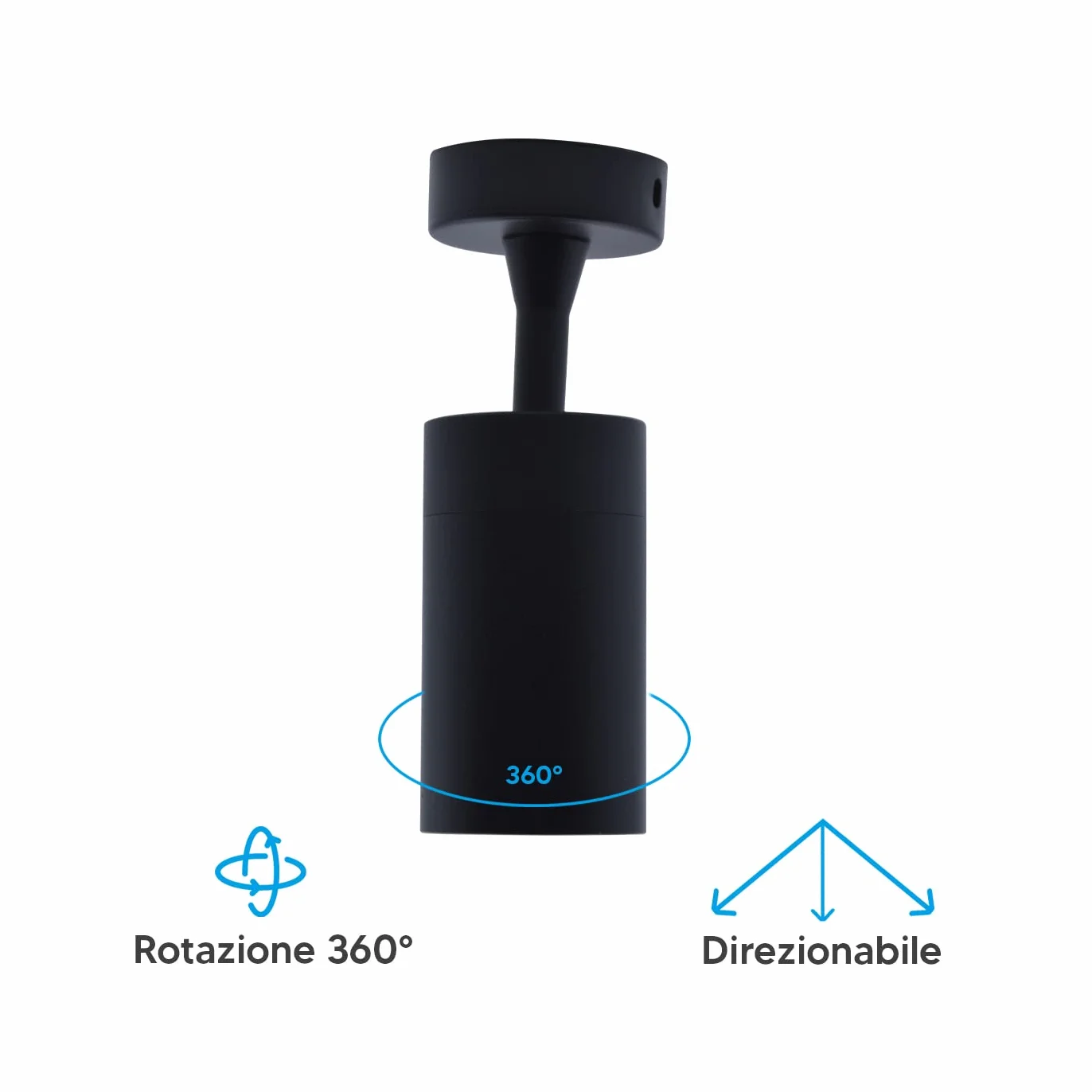 Eurekaled Portafaretto de techo o pared GU10 Foco orientable 360° haz direccionable Bombilla intercambiable IP20 negro