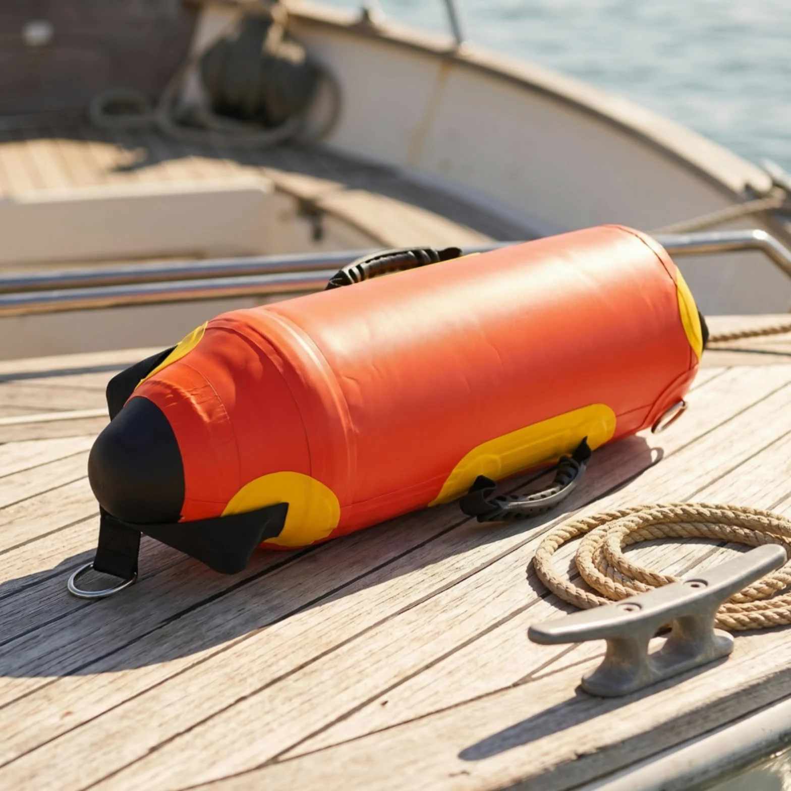 Perfeclan de Pesca Inflable Flotador Cilíndrico Señalizador de Agua con Alta Visibilidad Extremos Dos -Rings Material PVC Nylon Adecuada para Anclaje Temporal y Seguimiento de Ríos 15L