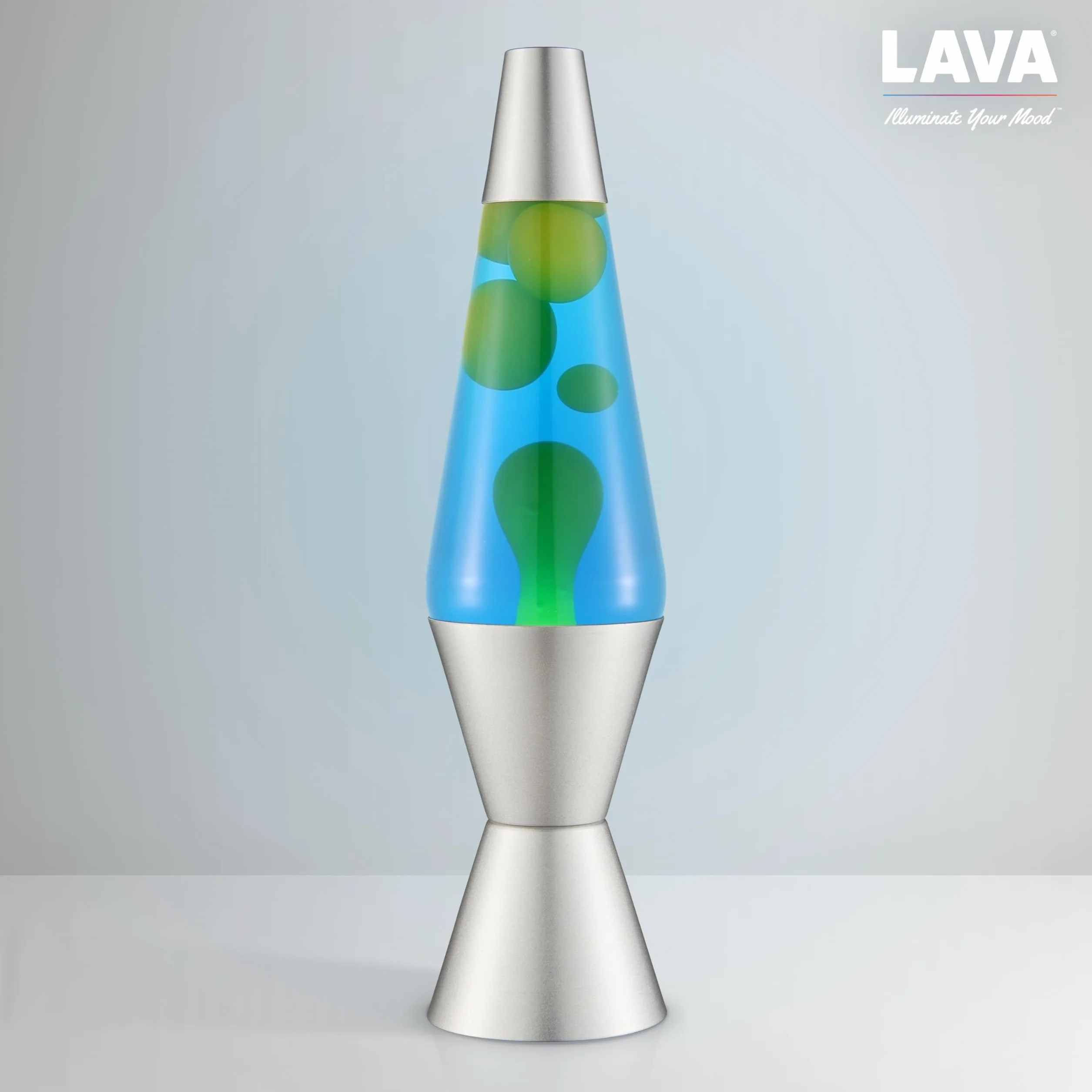 LAVA® Lámpara Lava Original 14,5 Pulgadas Verde Azul Plateado