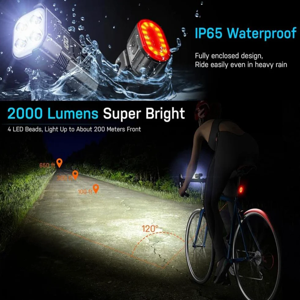 TIORU 5000Mah Luces De Bicicleta USB Recargable Led Bicicleta Luz Trasera Delantera Faro Trasero Conjunto De Luces Traseras Linterna De Ciclismo Accesorios De Bicicleta