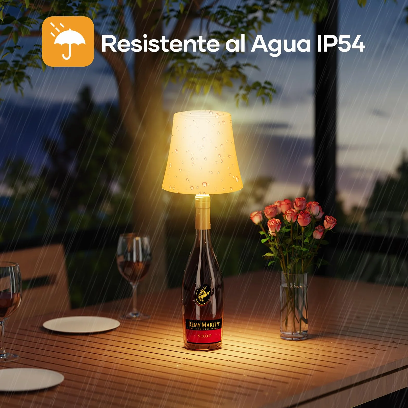 Lámpara de Mesa Inalámbrica Recargable IP54 Impermeable con Brillo Ajustable 3 Temperaturas Color+RGB, Táctil