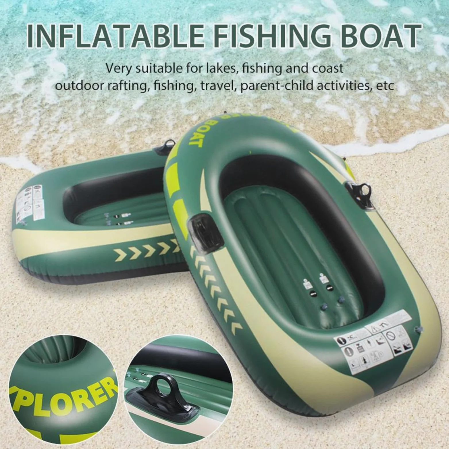 Kayak/canoa inflable 1-2 plazas PVC resistente - Barco Plegable Soportes Paletas |, Lago, Playa, Camping, Fácil transporte
