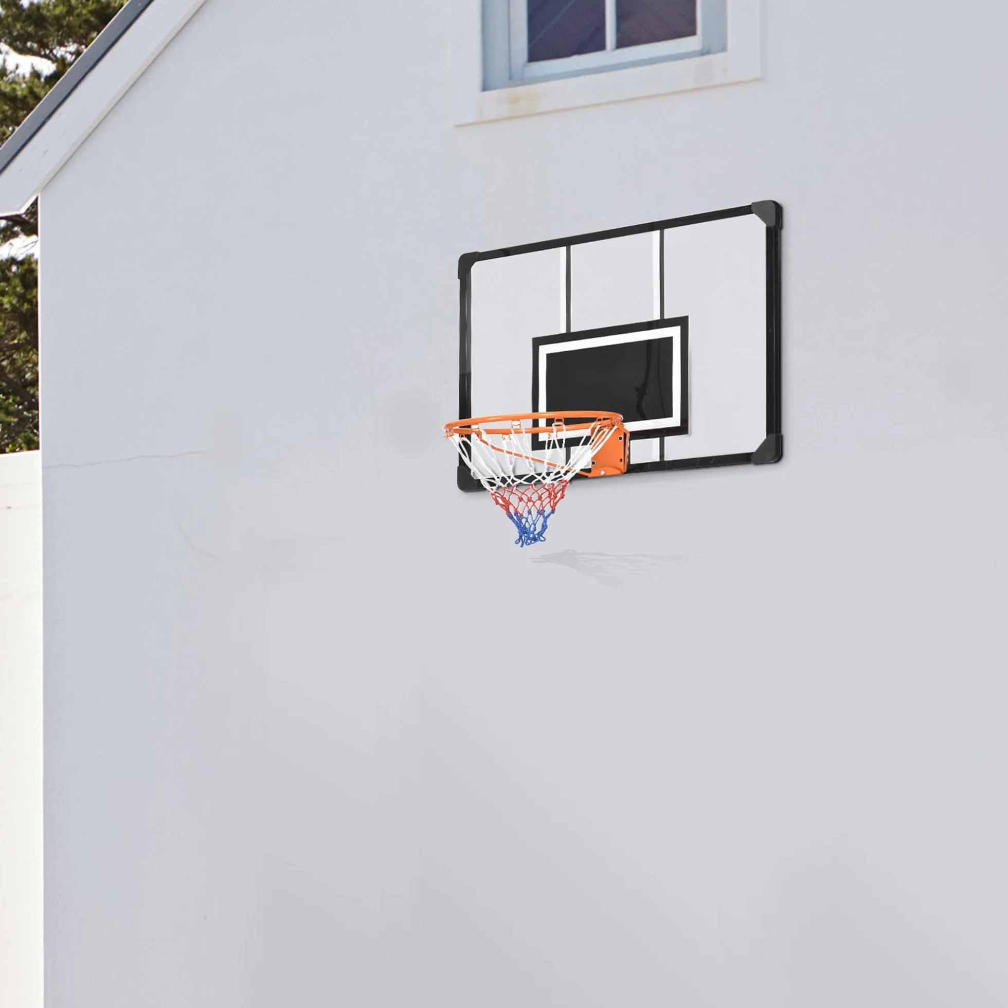SPORTNOW Canasta de Baloncesto de Pared con Red y Marco de Acero 113x61x73 cm Negro