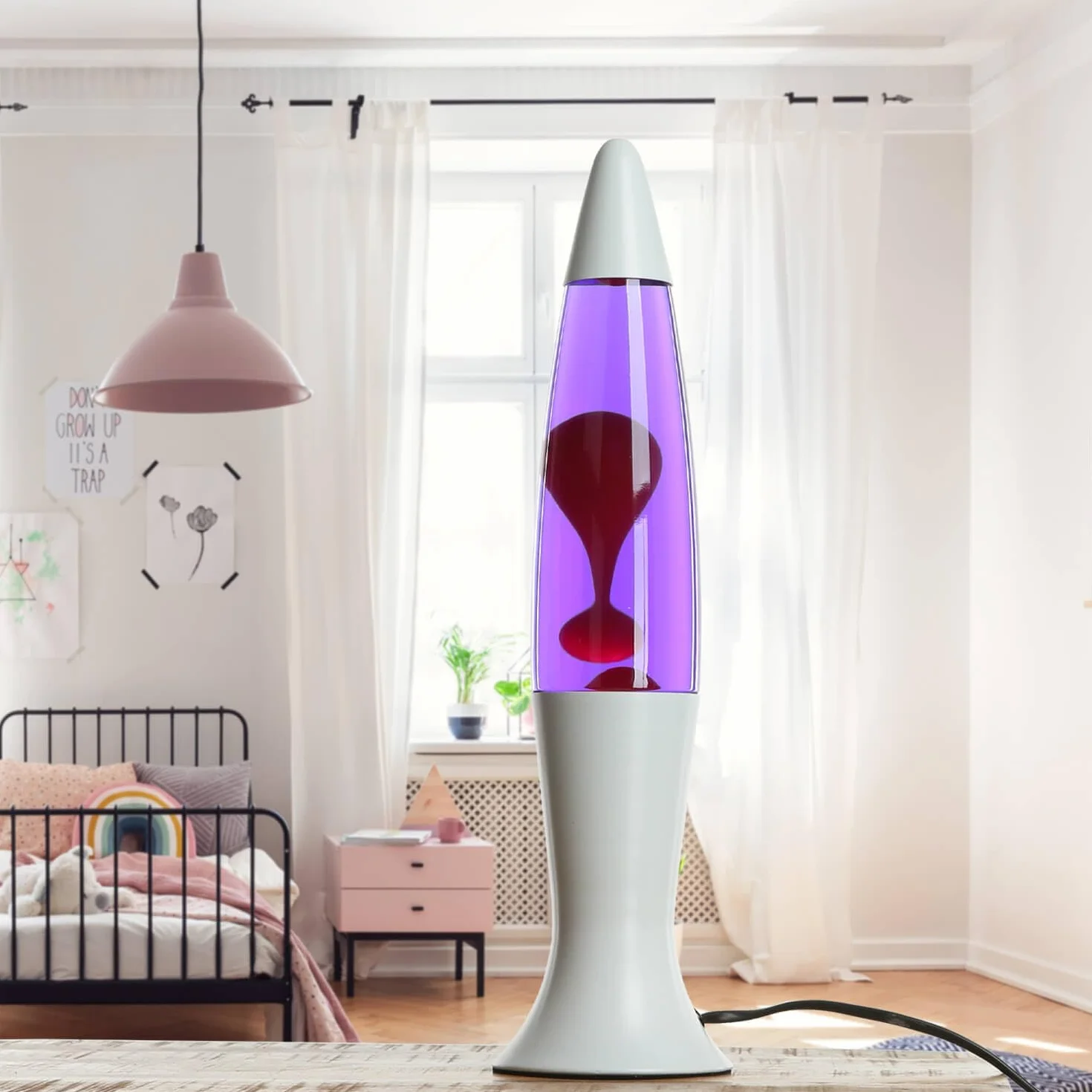 Easylight Lámpara de lava vidrio aluminio blanco púrpura rojo H:40 cm G9 ROXY