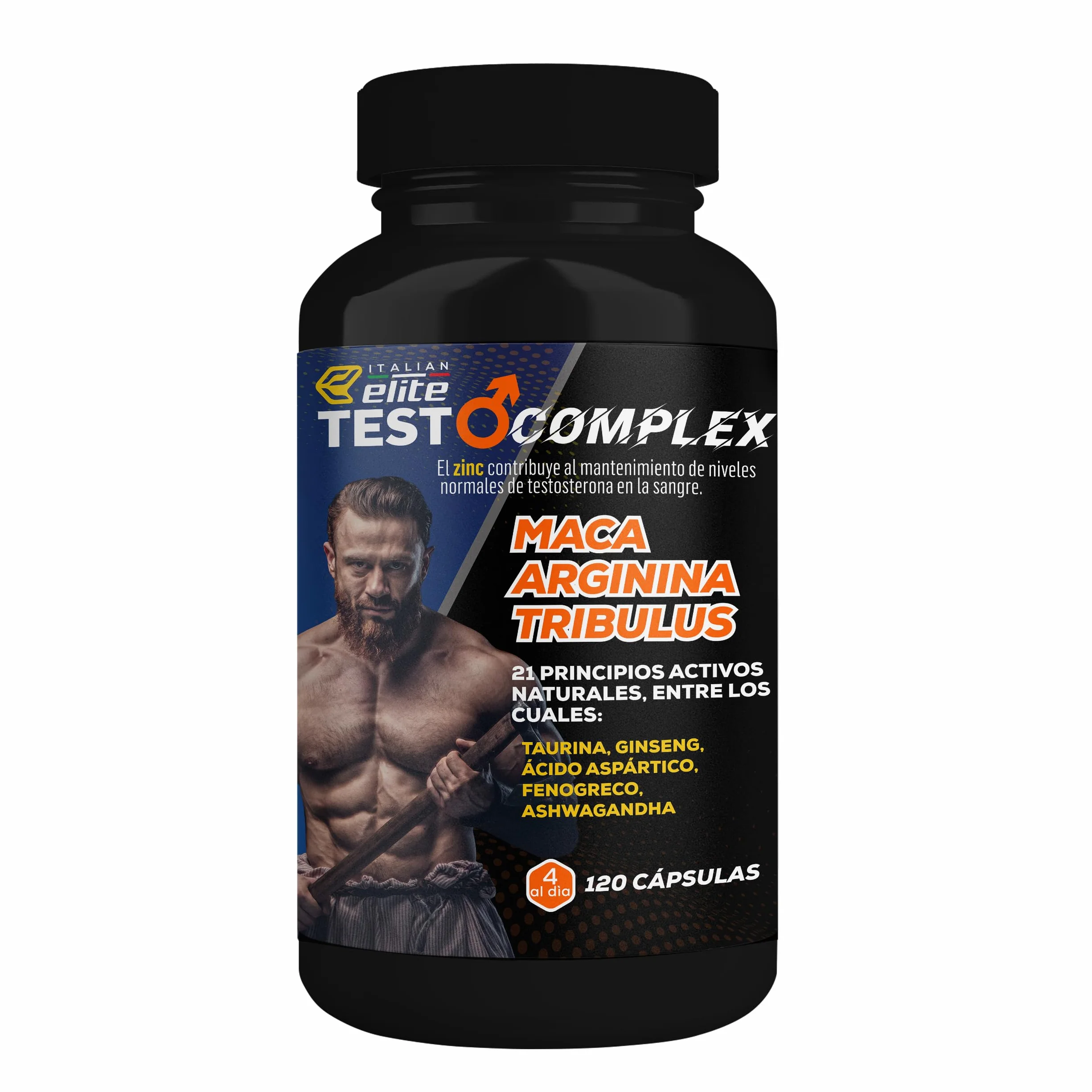 Italian Elite Testo Complex 120 Cápsulas - Maca 8000 mg, Tribulus, Fenogreco, Zinc, Arginina, Taurina, Ashwagandha, Vitaminas y Minerales