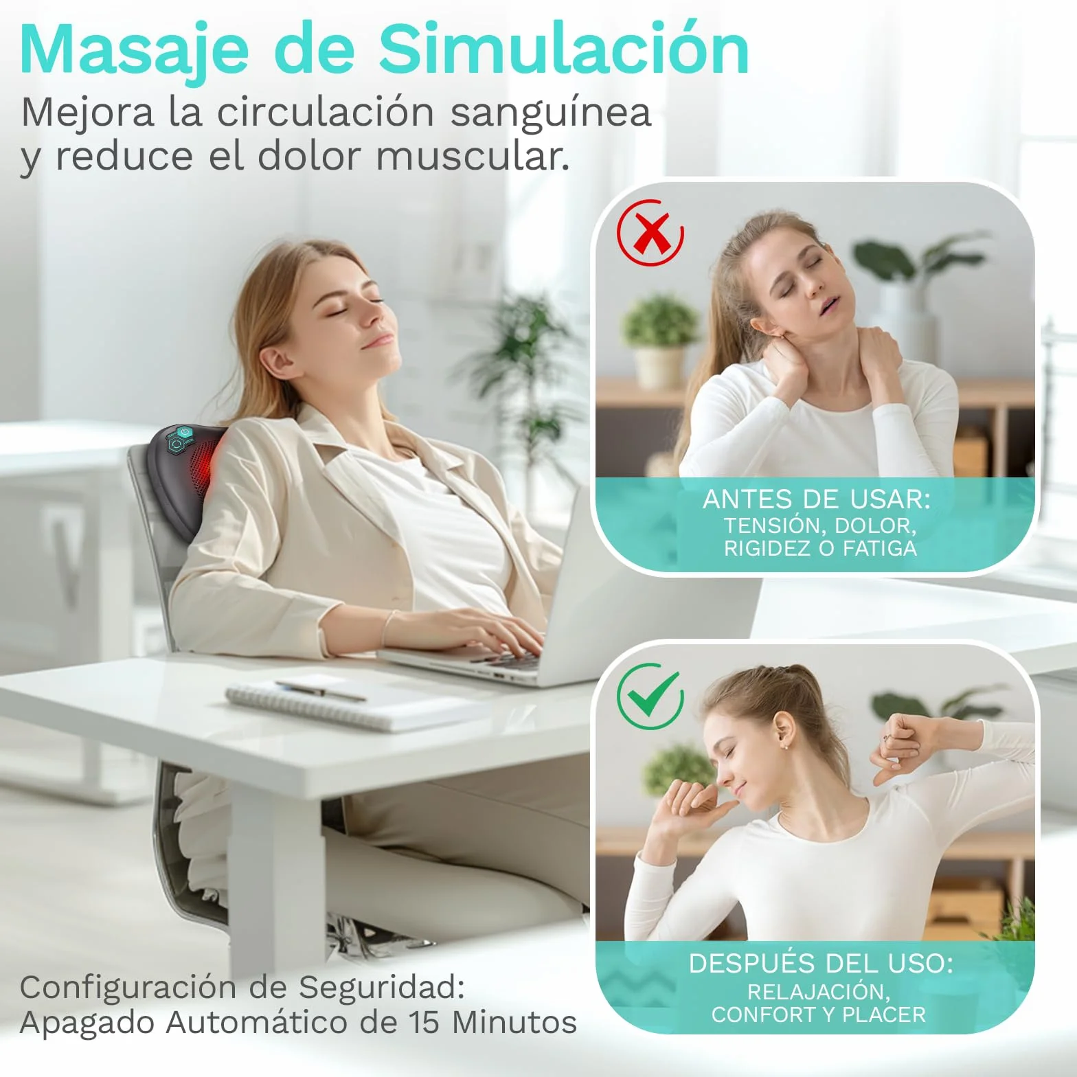 Masajeador Shiatsu para Espalda con 8 Nudos y 3 Velocidades Rotación Ambas Direcciones