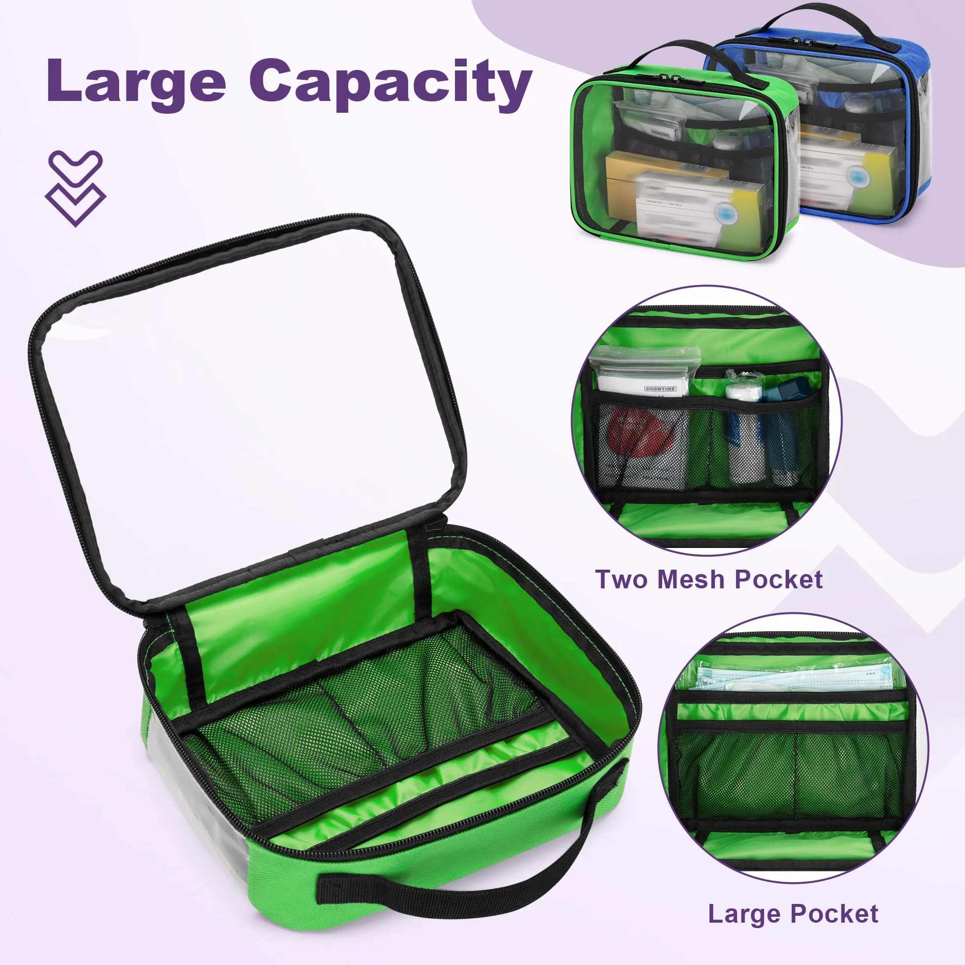 Trunab 4 kits de primeros auxilios vacíos, fundas transparentes con cremallera para organizar medicamentos
