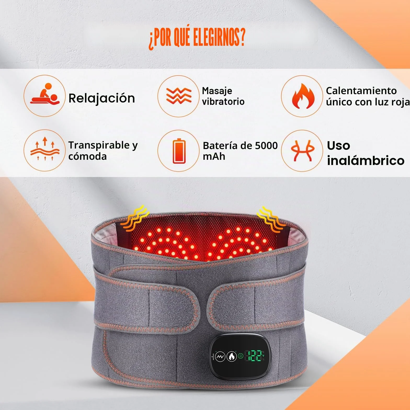 Almohadilla Eléctrica Para La Cintura, Cinturón Eléctrico Sin Cables Para La Espalda Con 3 Modos De Calefacción Rápida Y Masaje, Pantalla Táctil, Para Abdomen Con Batería Recargable 5000mAh