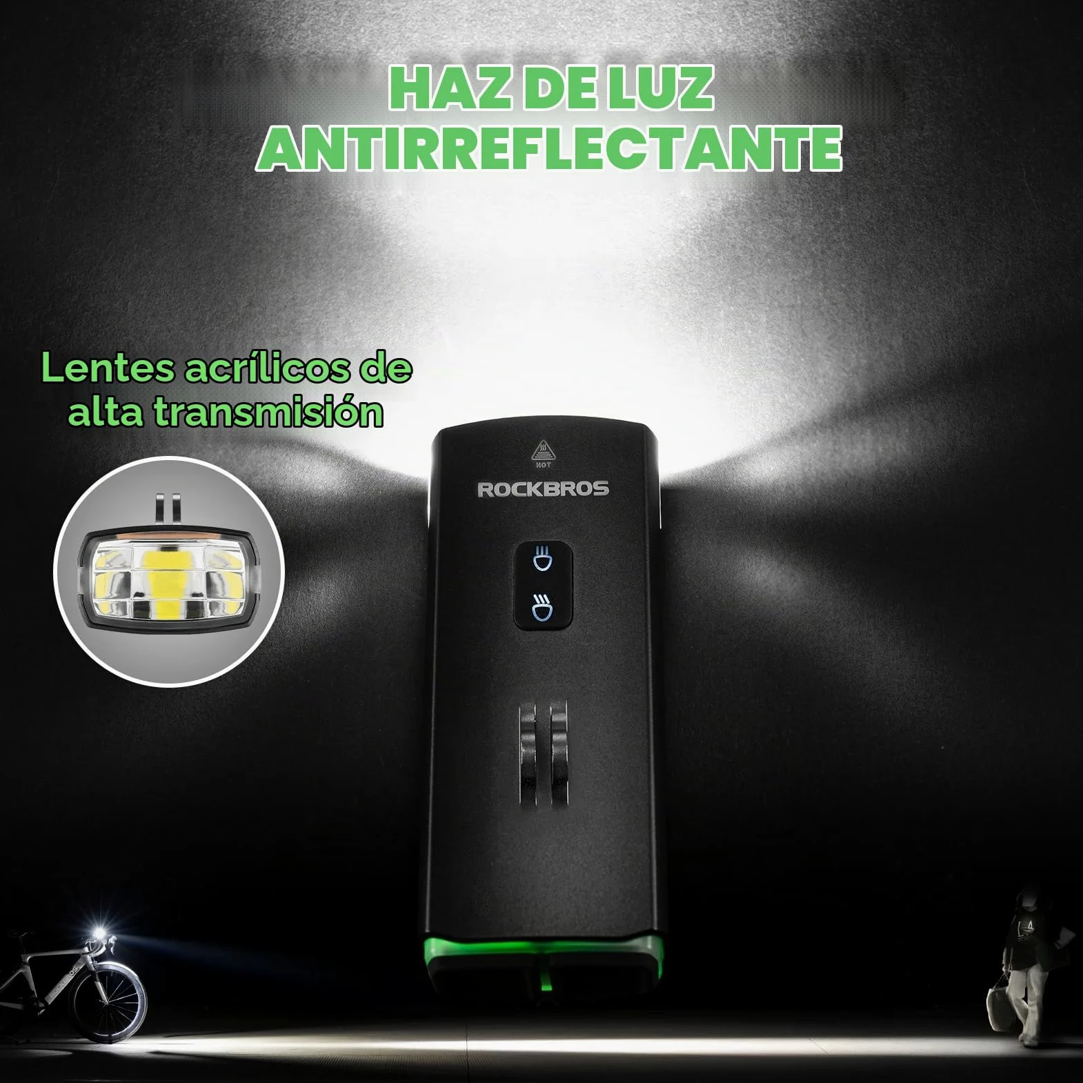 ROCKBROS Luz de Bicicleta Recargable USB, Faro Delantero Bicicleta 3000 Lúmenes Brillante LED con 6 Modos Fijos IPX6 Impermeable