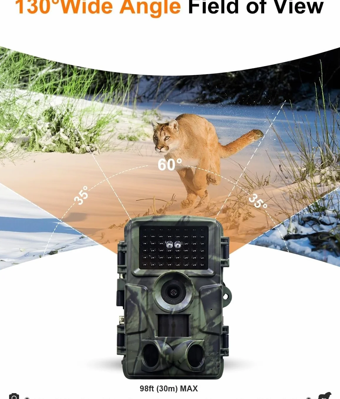 Cámaras de Caza 60MP 4K H.264 Video, Fototrampeo con Visión Nocturna 30m y Activación 0.1s, LED IR 940 NM No-Glow, IP66 - Espía Vigilancia Coche Caza Exterior Nocturna