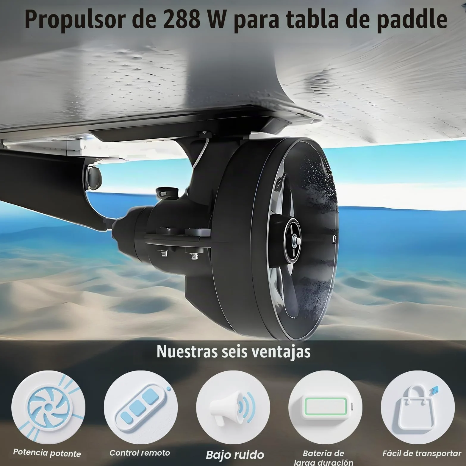Motor Eléctrico para Kayak, Kit Motor para Kayak, Motor Arrastre 288w con Velocidad 5km/H, 90 Min Uso Continuo, Instalación Sin Herramientas En Los Rieles del Kayak