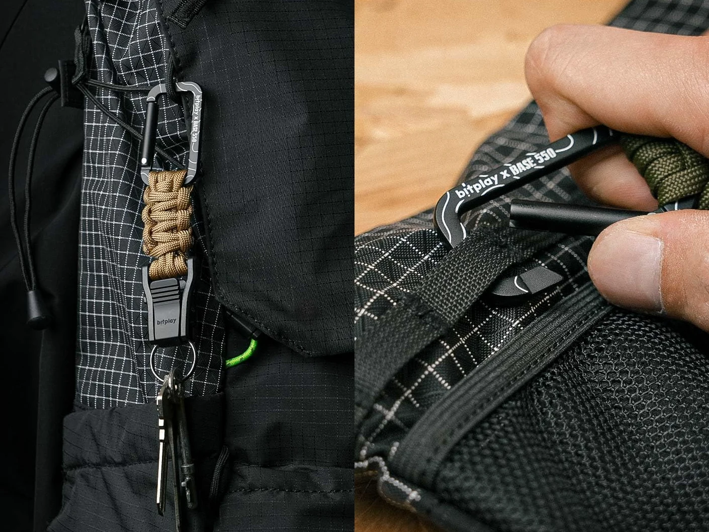 Bitplay Base550 - Mosquetón paracord de liberación rápida para aventuras al aire libre, camping, senderismo, gimnasio, hamacas, llaveros y otros artículos utilitarios