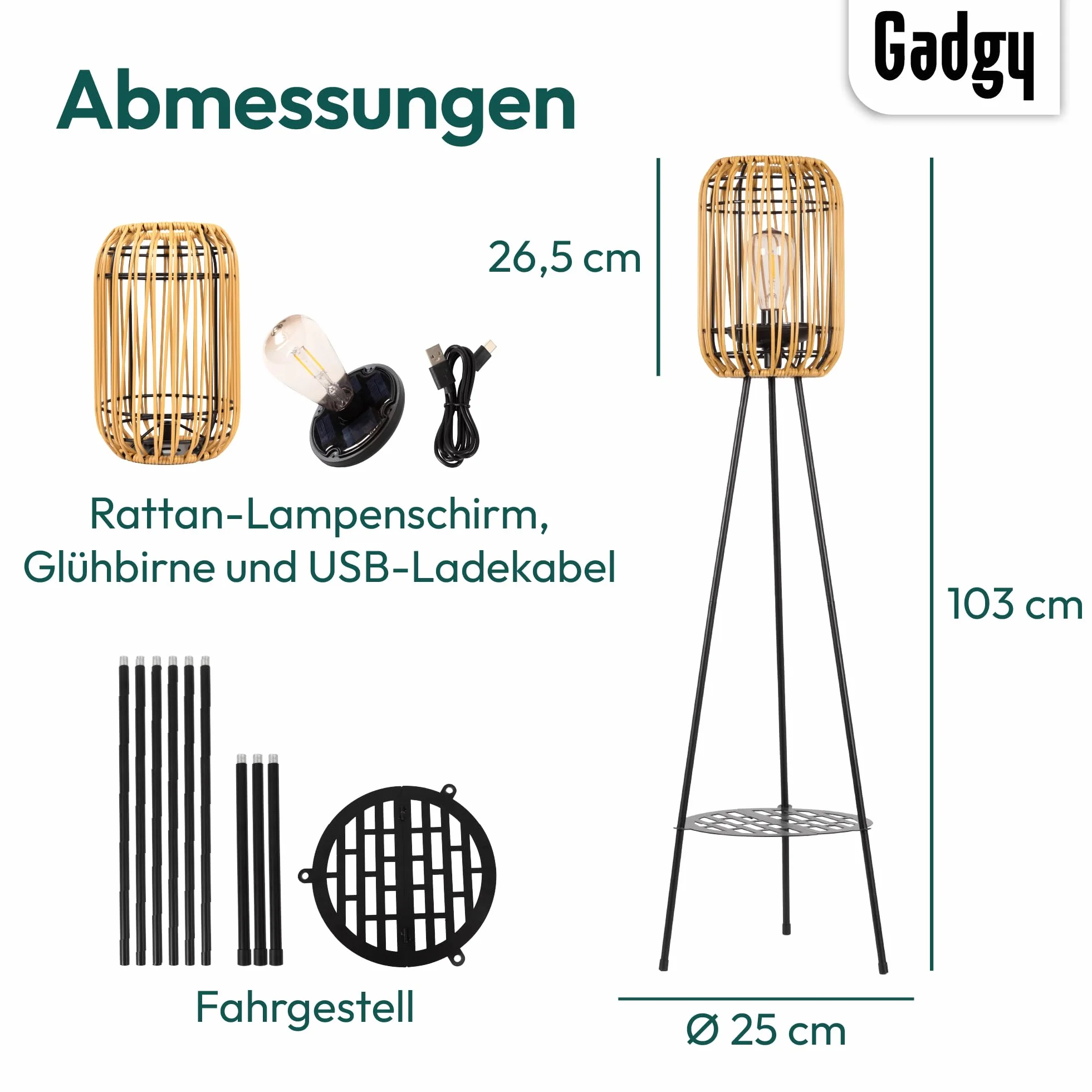 Gadgy Lámpara de pie solar LED para exteriores resistente al agua jardín rátan