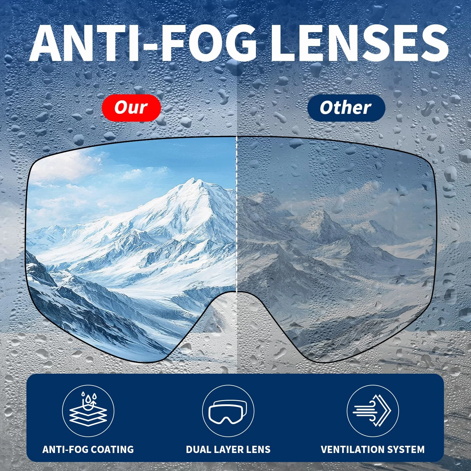 Gafas de Esquí YH227 OTG Ajustable Protección UV Anti-Niebla Snowboard Nieve Espejo