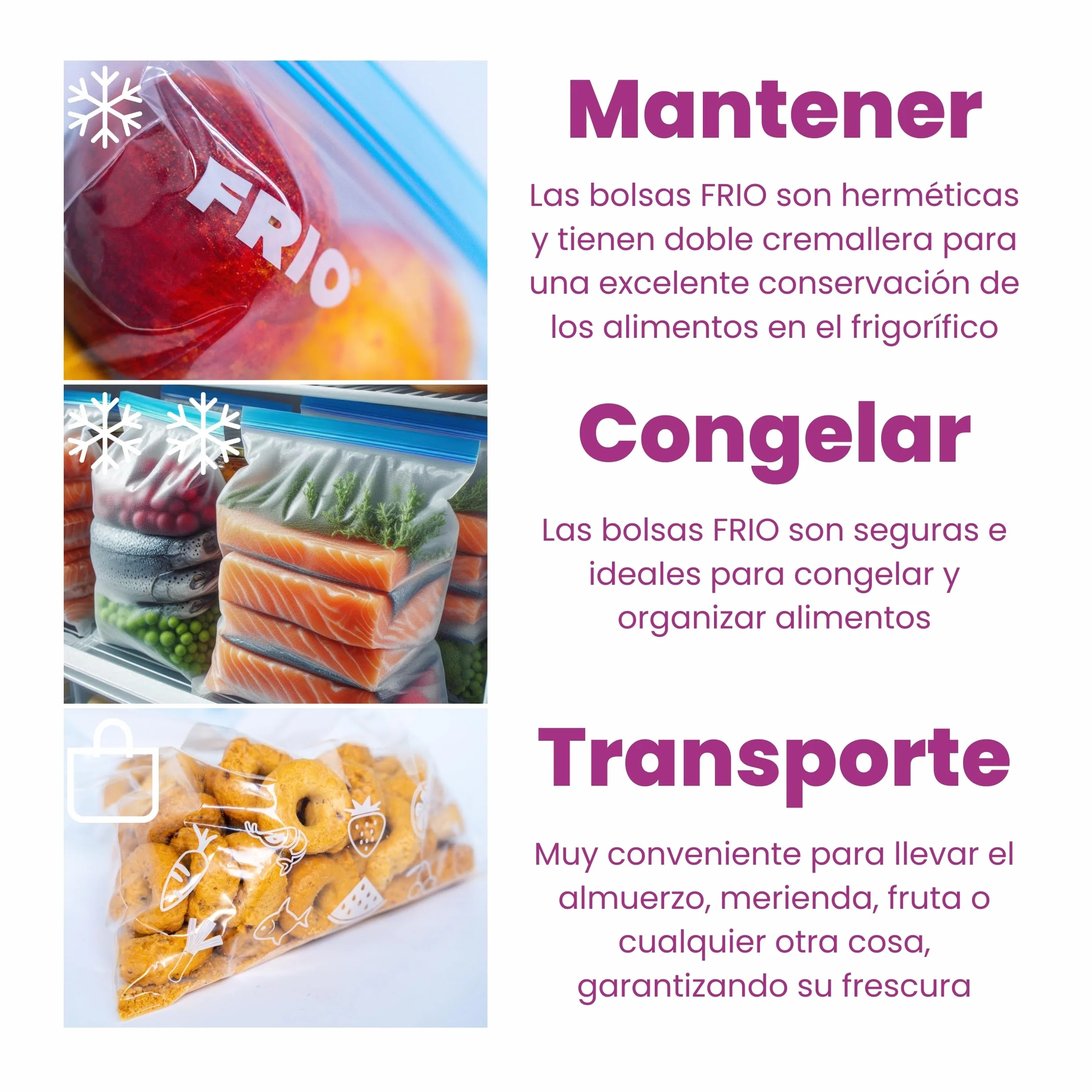 FRIO Bolsas grandes para congelar 6L Talla L 29x42 cm reutilizables cierre hermético sin BPA