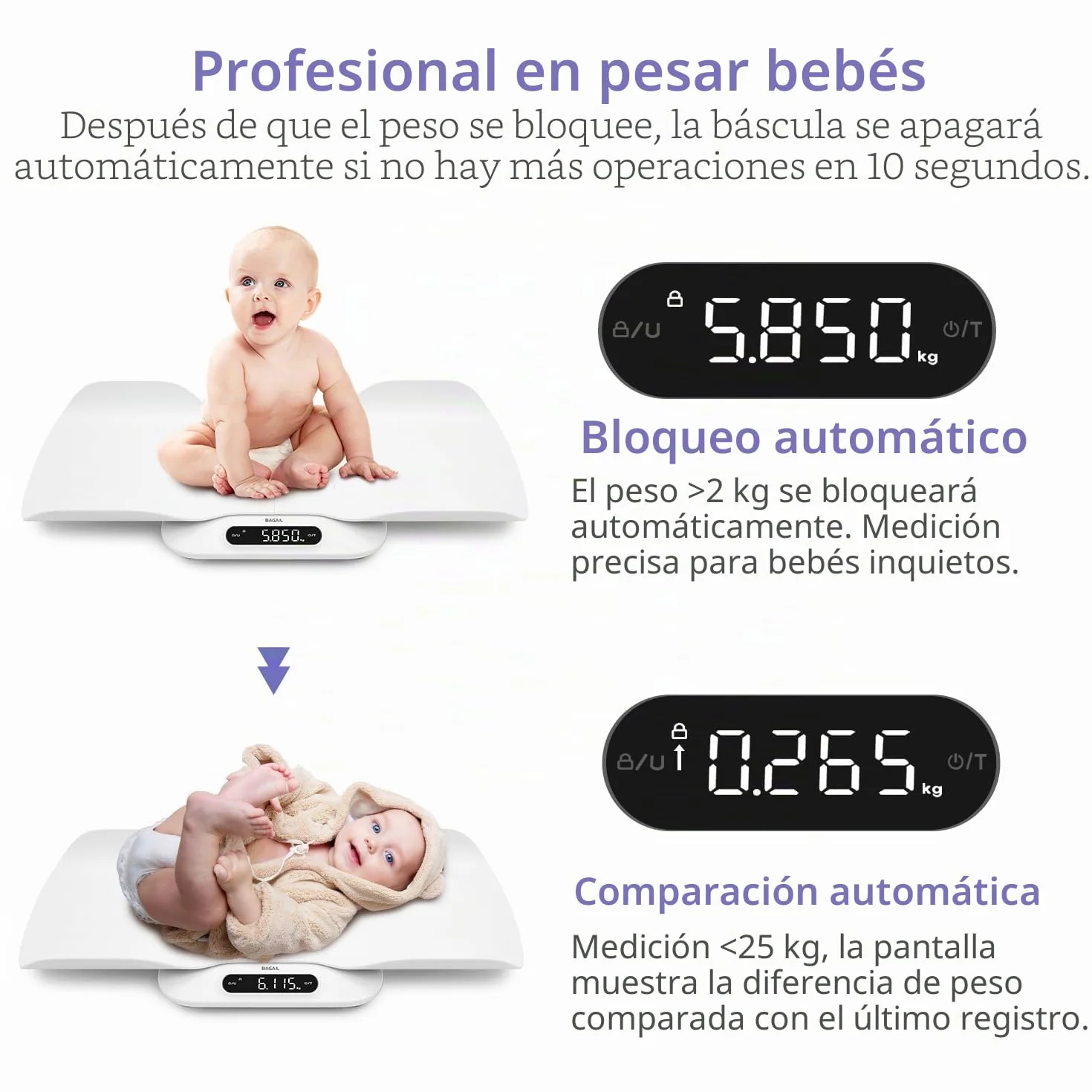 BAGAIL Báscula para bebés digital 180 kg dos en uno