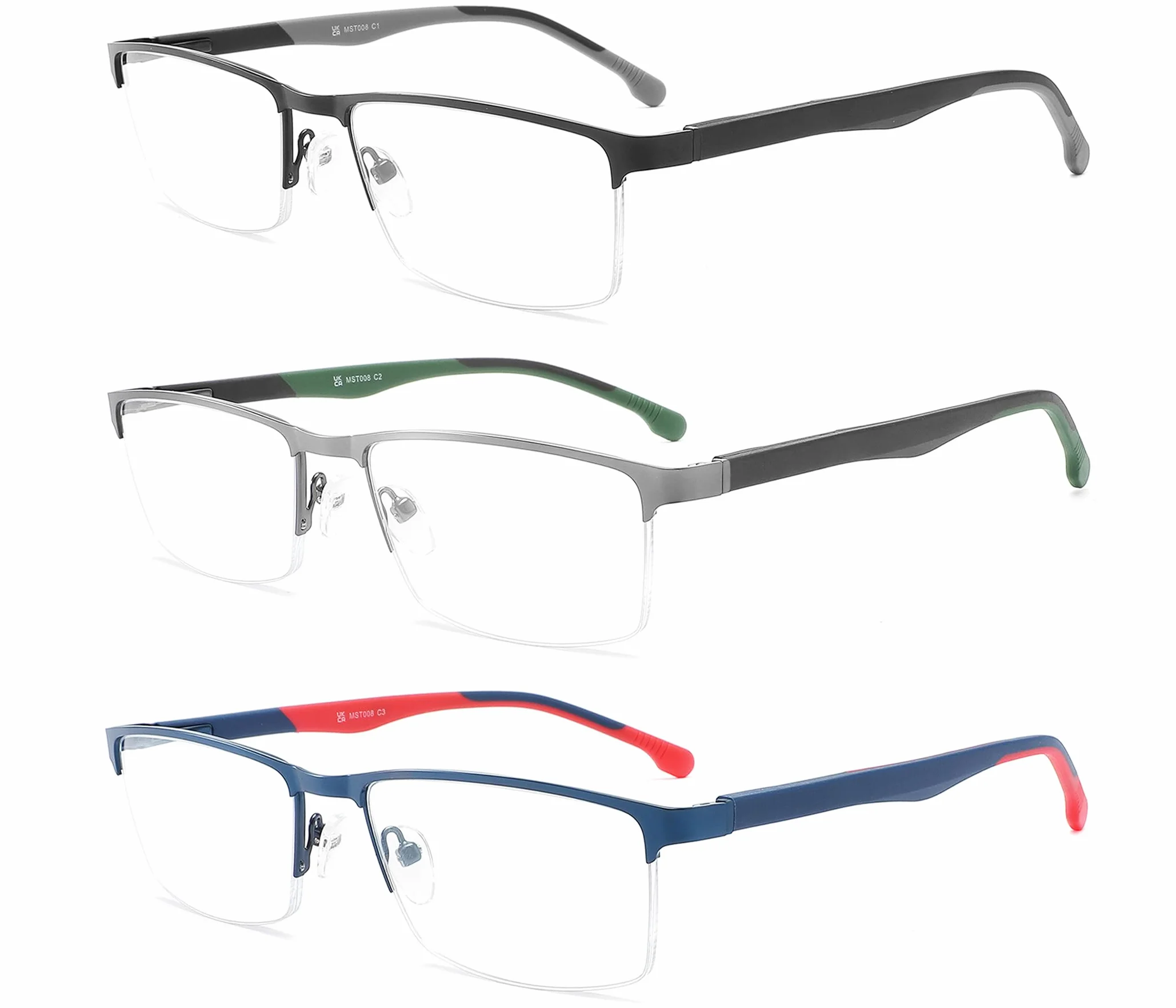 MODFANS Gafas de Lectura Anti Luz Azul, Metal Acero Inoxidable, Lente Clara, Ligeras, Colores Mezclados, Pack de 3