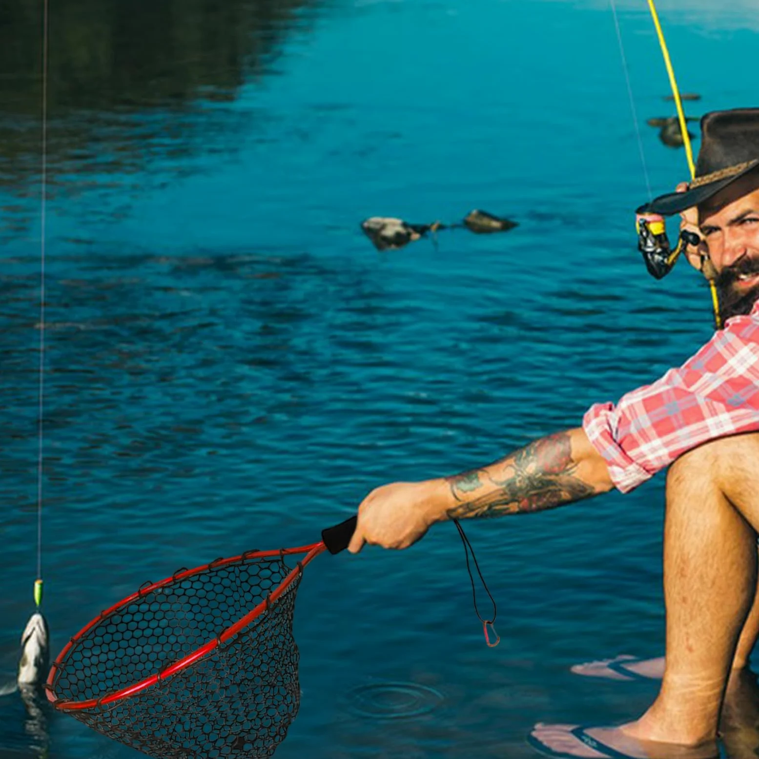 Red de captura para acuario, para playa, kayak, agua salada, acuario, supervivencia al aire libre, arroyo, montaña, bajífonos, herramienta de pesca multifunción con mango