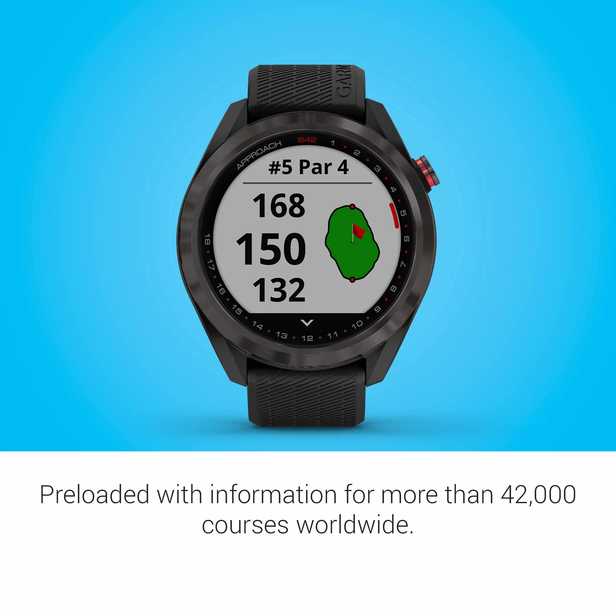 Garmin Approach S42, GPS Golf Smartwatch, Lightweight with 1.2" Touchscreen, 42k+ Preloaded Courses, Gunmetal Ceramic Bezel and Black Silicone Band, 010-02572-10