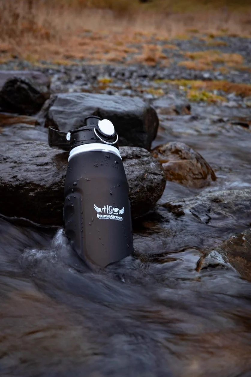 Botella filtrante Humagreen - Filtro de agua portátil reutilizable potabilizadoras de agua para viaje, senderismo, camping, supervivencia, kit purificador ligero y duradero (negro)