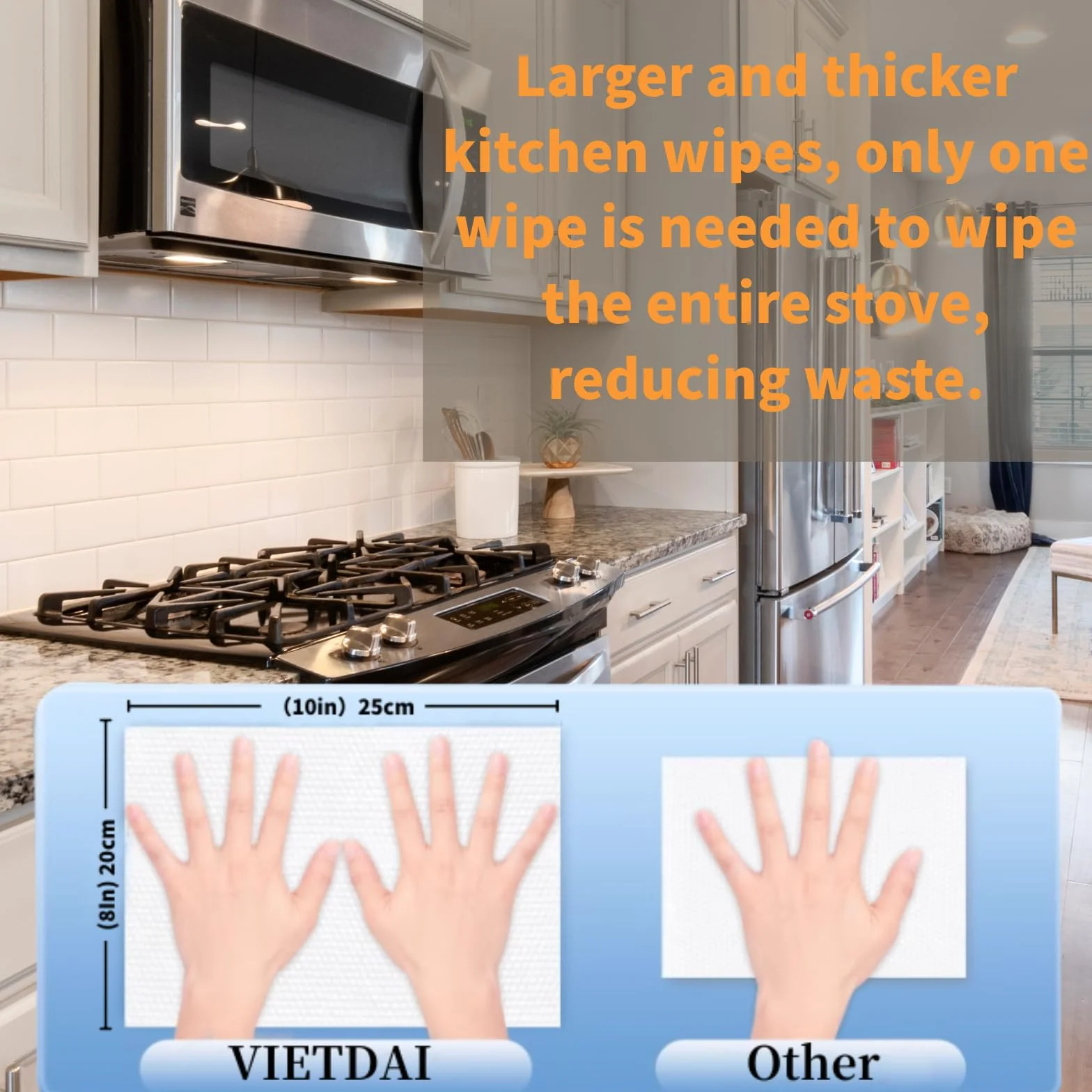 VIETDAI Toallitas Limpieza Cocina 160 Unidades Toallita Grande Gruesa Desengrasante para Estufa Horno Campana