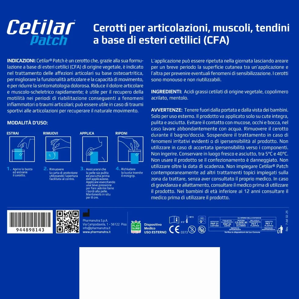 Pharmanutra Cetilar Patch 5 unidades, ésteres cetílicos para articulaciones, músculos y tendones