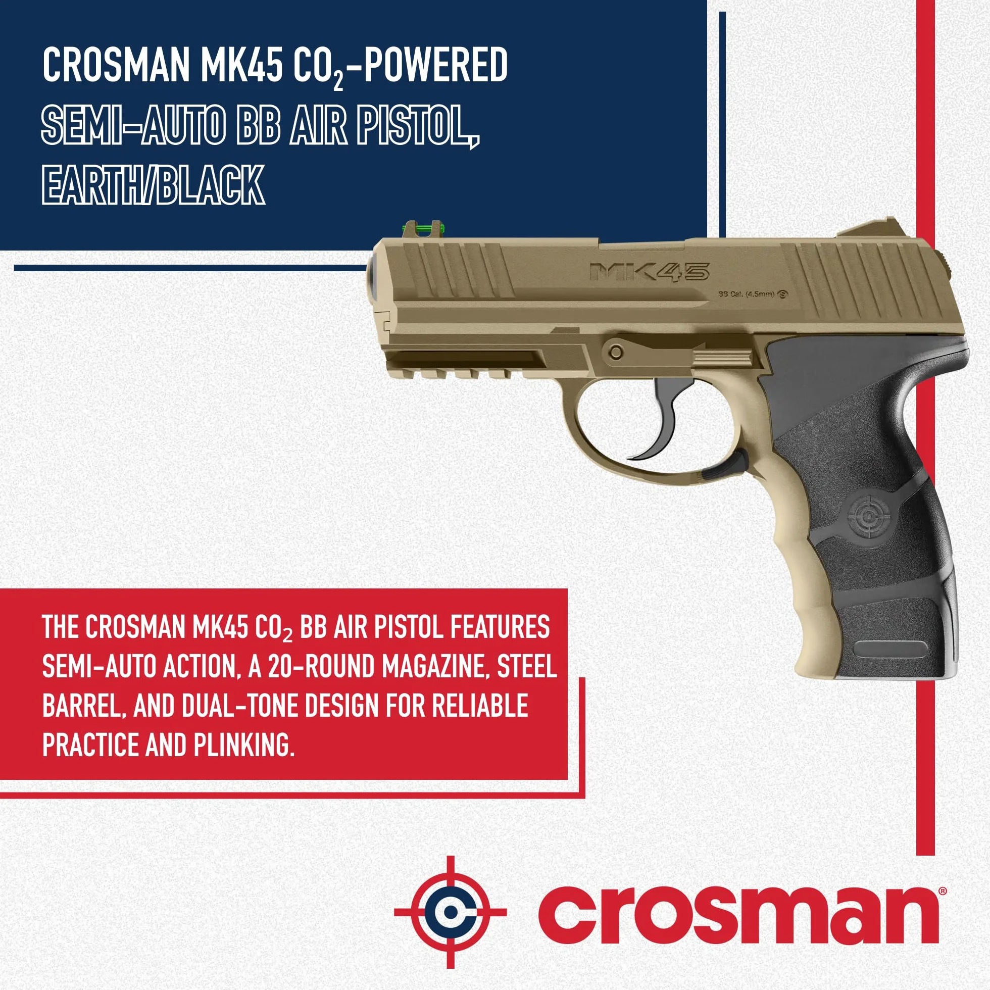 Crosman MK45 CO2 (4,5mm) | Pistola de Aire comprimido (balines de Acero). Arma de Co2. Calibre 4,5mm