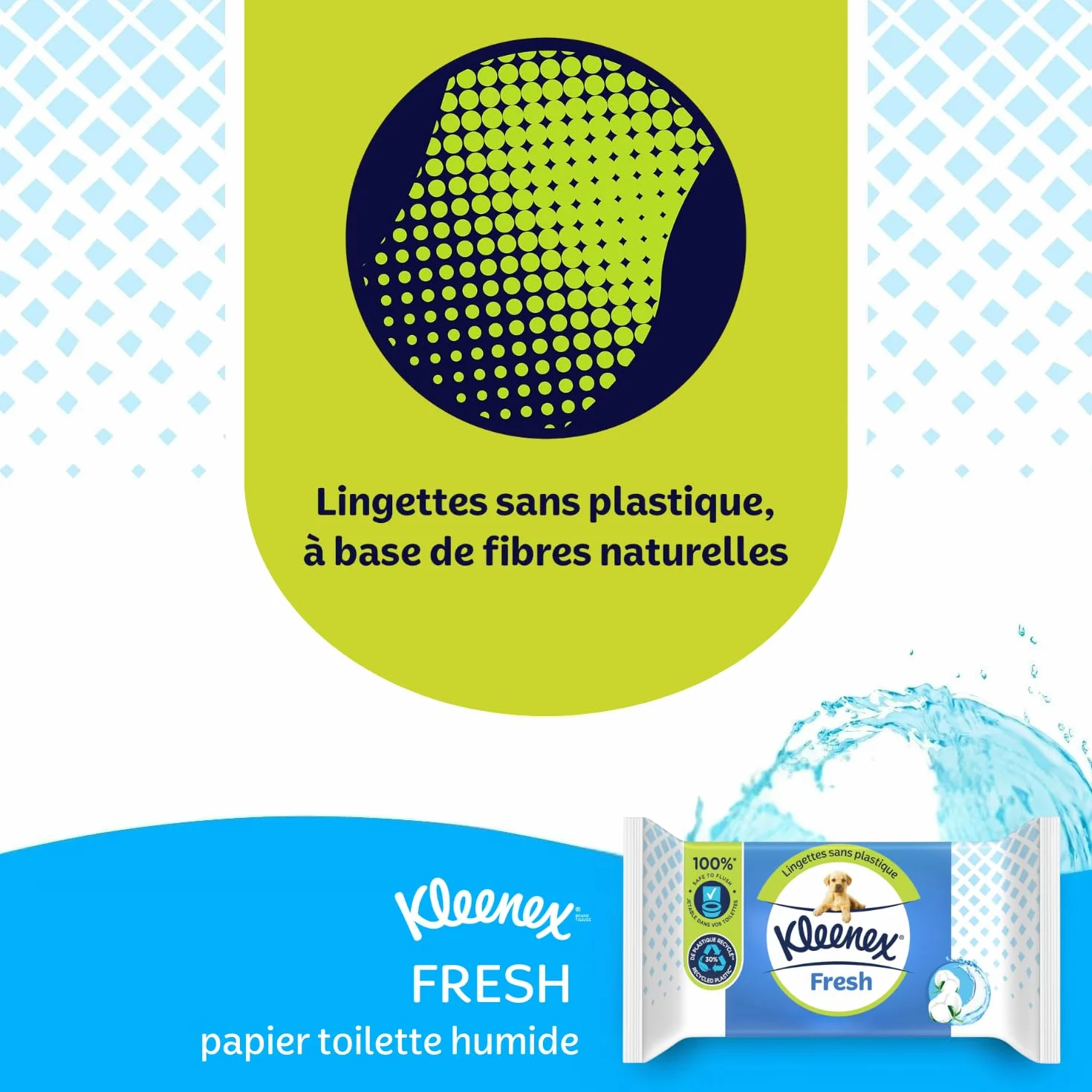 KLEENEX Papel higiénico Fresh Wet 12 paquetes 42 hojas desechable inodoro fibras naturales sin plástico
