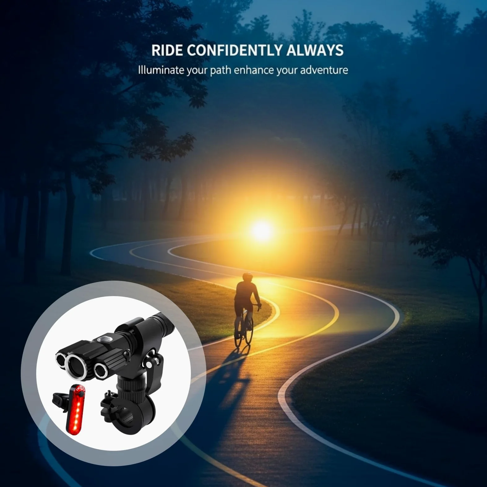 Juego de luces para bicicleta recargables, 3 luces LED superbrillantes con luz trasera, 500 lúmenes, aleación de aluminio, luces de bicicleta para conducción nocturna, 12 horas de funcionamiento, 2