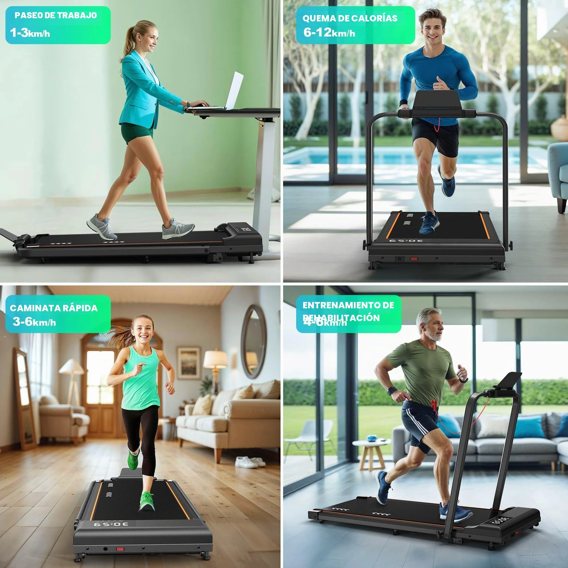 Cinta de Correr Plegable, 7% Inclinación, 2.5HP Walking Pad para Debajo del Escritorio, 4 en 1 Cinta de Correr Eléctrica para Hogar/Oficina | TW1 1-6km/h | TW2 1-12km/h |FT50 12KM/H App & Bluetooth