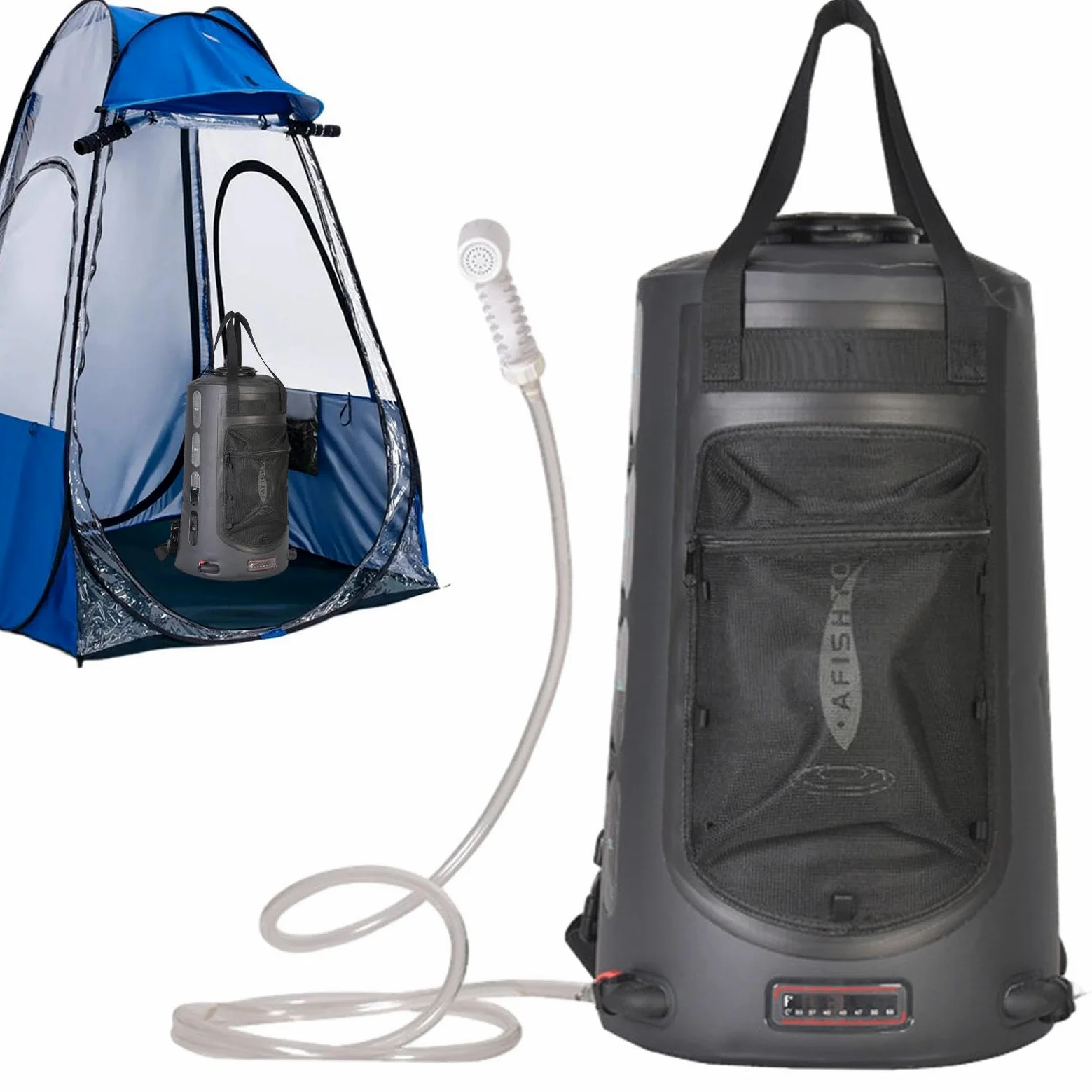 Bolsa de ducha portátil, Bolsa de ducha para camping | Bolsa de agua para | ducha de campamento con calefacción solar de 20 litros - Bolsillo de red, a prueba de fugas, equipo de camping para llevar al