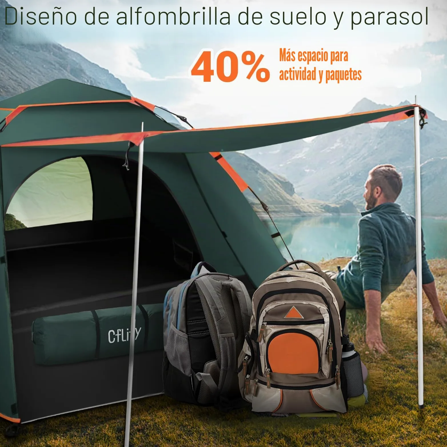 Cflity Tienda de Campaña, Tienda Pop Up para 3 Personas, Tres Capas Automáticas Instantáneas Impermeable Carpa con Expansión Alfombras Pequeñas 2 Poste de Carpa