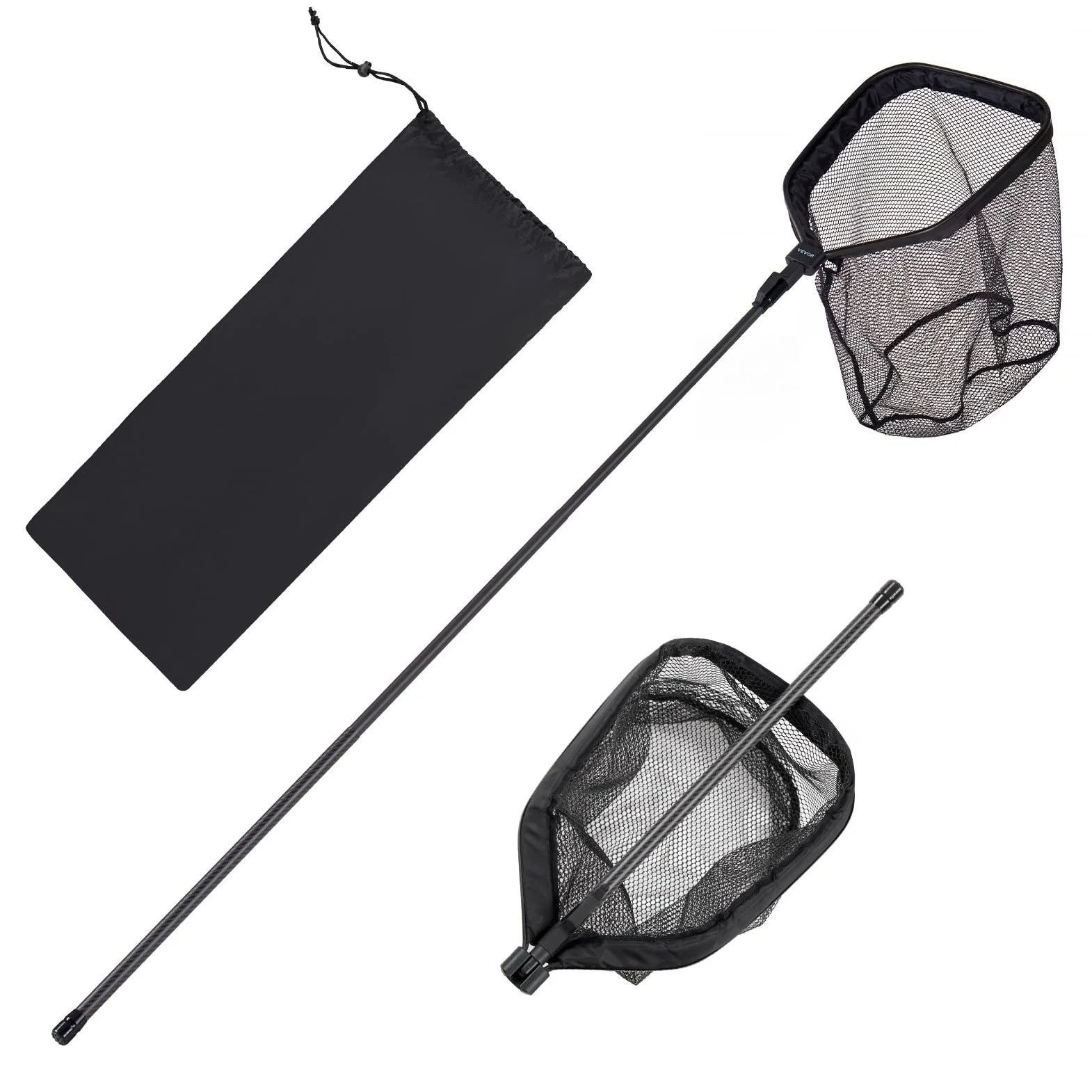 VEVOR Red de Pesca de Fibra de Carbono, Red de Aterrizaje de Peces con Mango Telescópico, Nailon Recubierto de PVC, Portátil y Ligero, Sacadera Soporta hasta 4 kg para Kayak, Barco, Orilla, Estanque