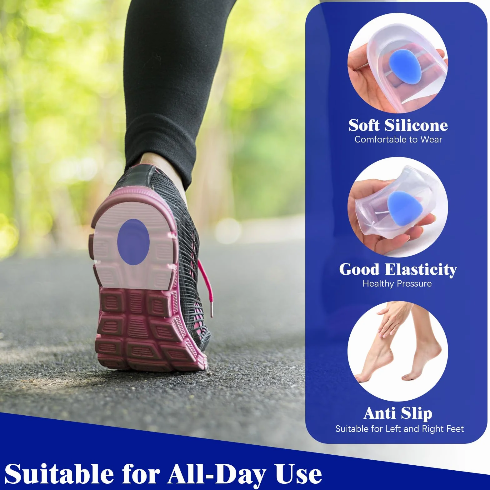 Taloneras Silicona Gel para Talones Fascitis Plantar 4 Pares Azul