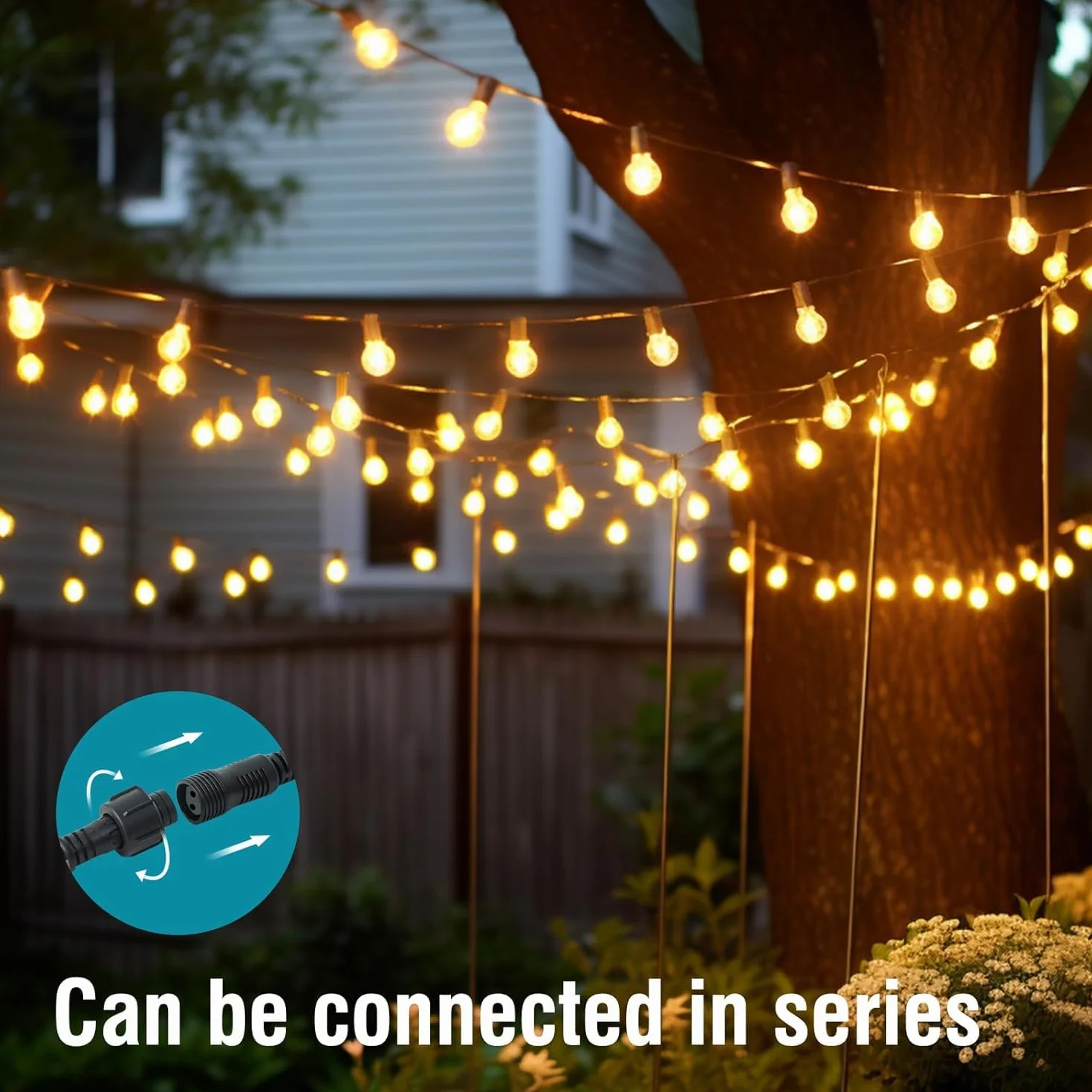 Guirnalda Luces Exterior LED 45M G40 IP45 Impermeable Blanco Cálido 2700K E12 Para Jardín Patio Café