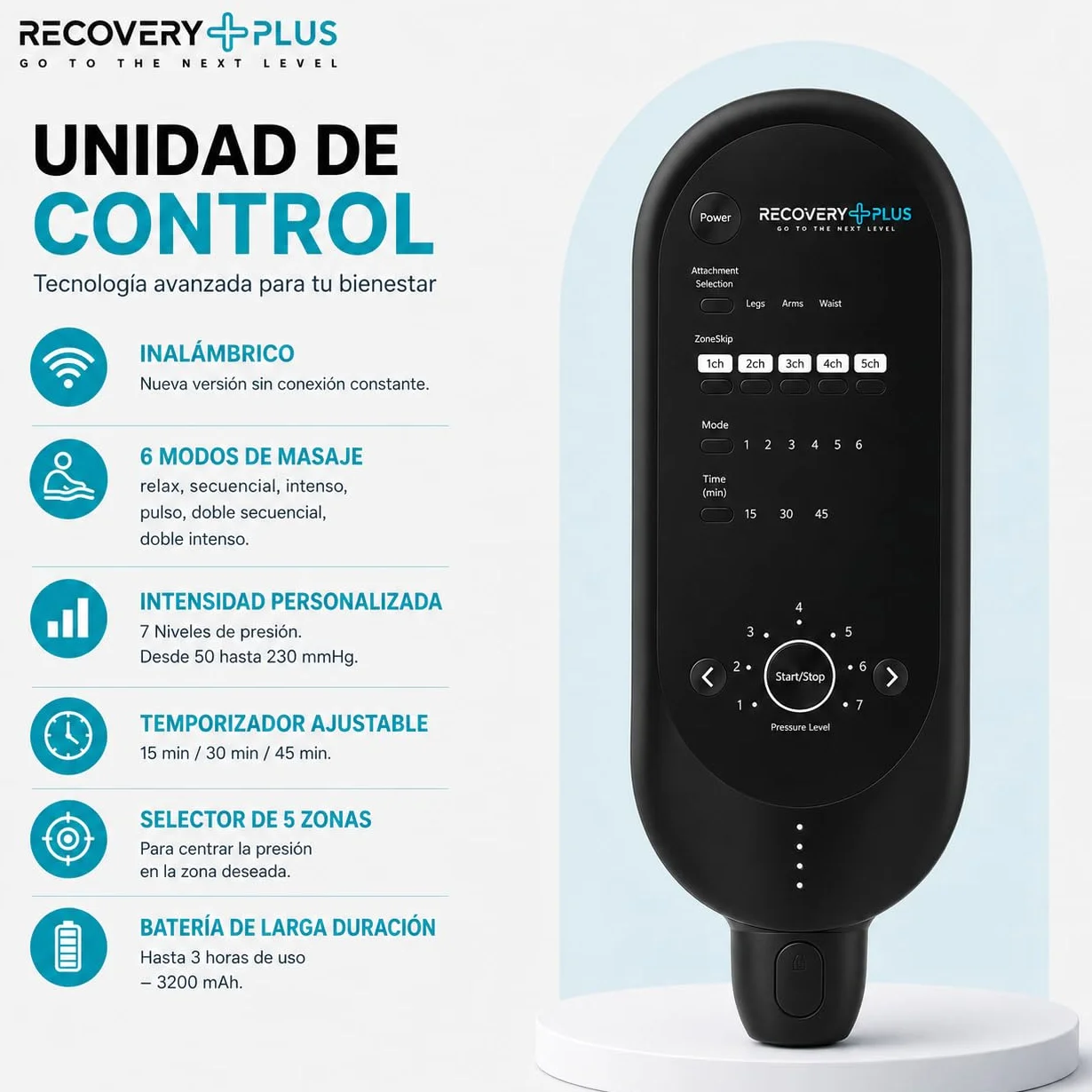 Recovery Plus RP 5.0 Presoterapia Casa Masajeador Pies Piernas 6 Modos 230 mmHg Talla L