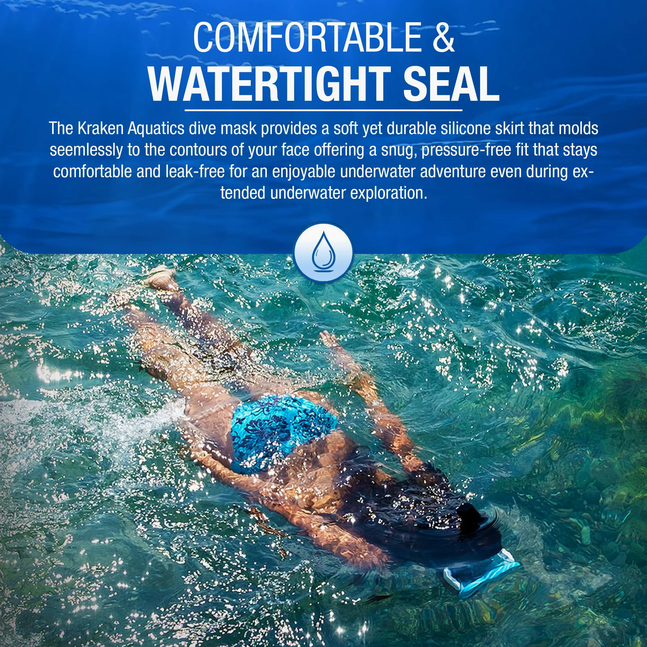Kraken Aquatics Snorkel máscara de buceo con silicona falda y correa para el buceo, snorkel y apnea