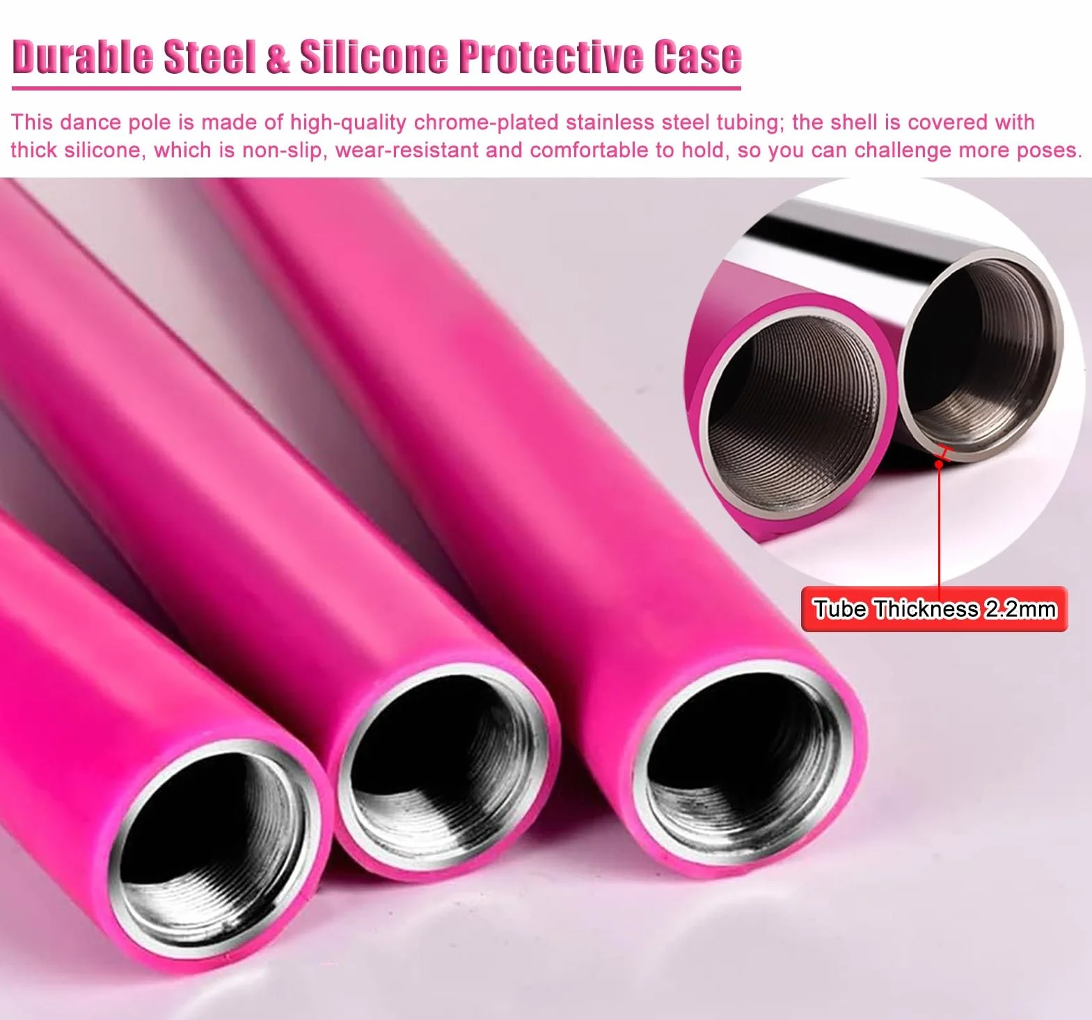 Barra Pole Dance Silicona Premium 7,5-12,3 Pies para Entrenamiento Cuerpo Completo