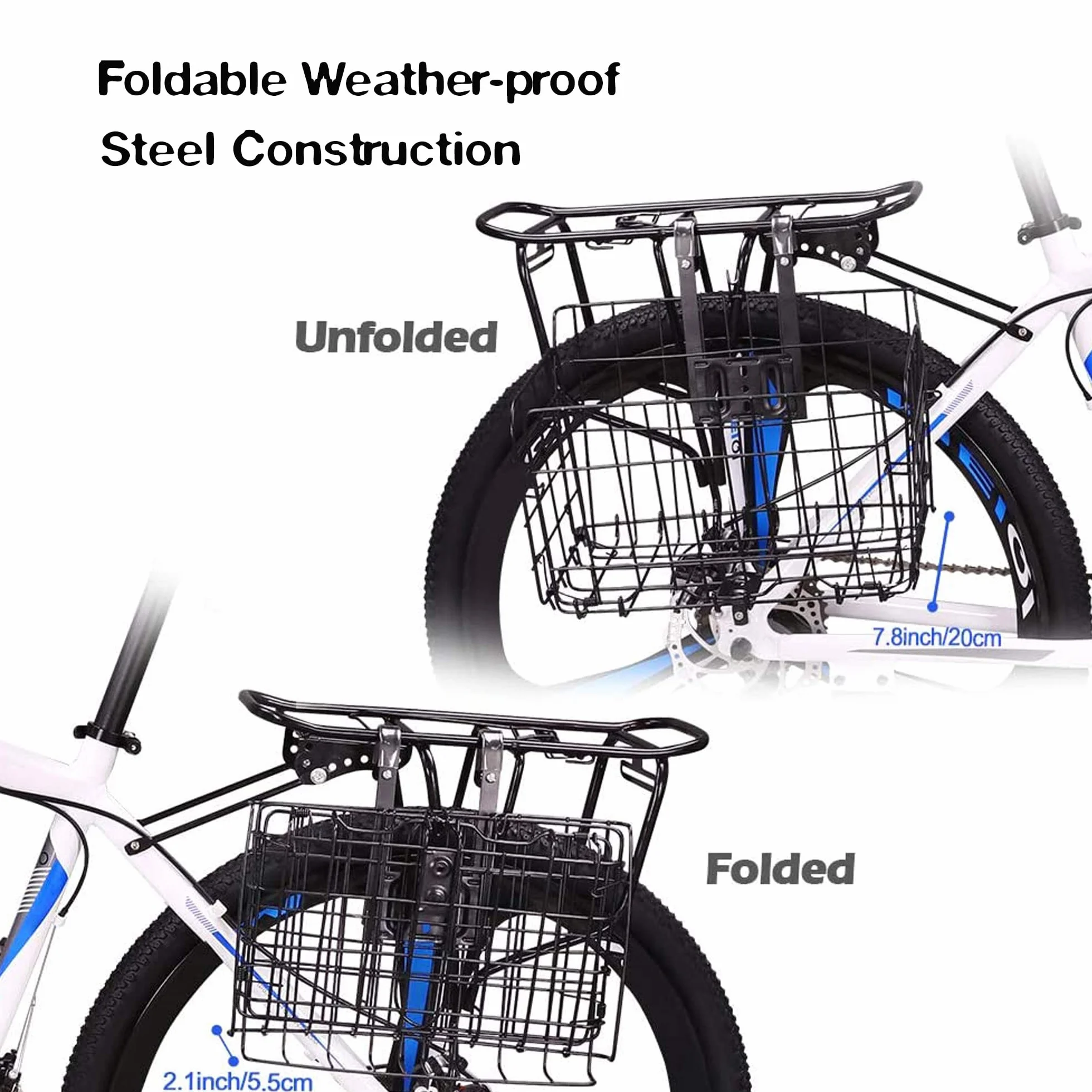 Cesta Delantera Bicicleta Malla Metálica, Bolsa Trasera Desmontable Multiusos para Bicicleta Plegable y Mountain Bike
