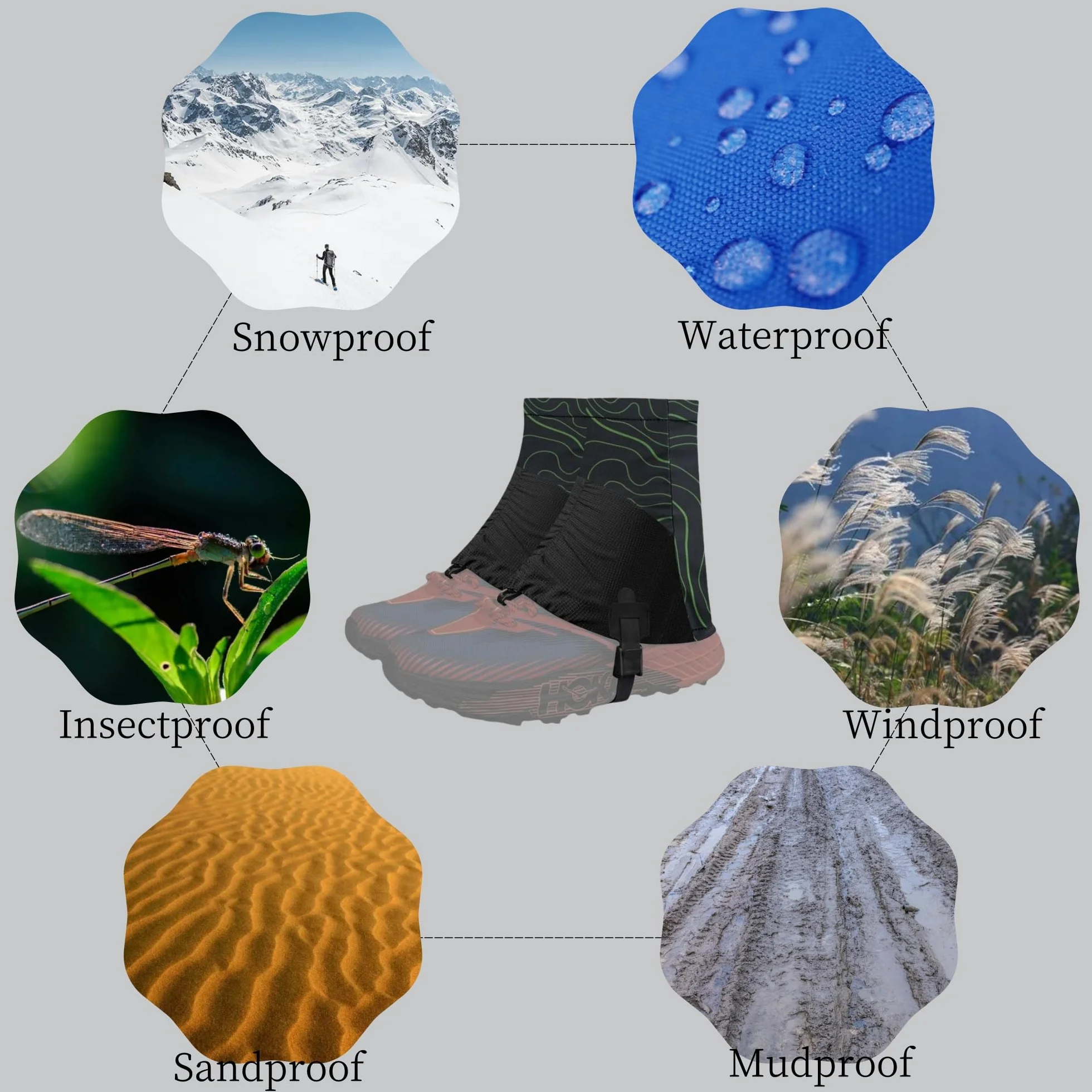 Polainas bajas, polainas de tobillo, protectores de botas de nieve, polainas de zapatos, polainas para botas de senderismo, polainas de pierna, polainas de senderismo impermeables para caza,