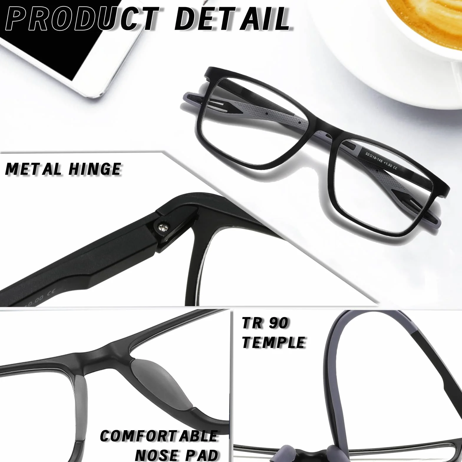 Hubeye Gafas de lectura deportiva ultraligeras anti luz azul 1.00