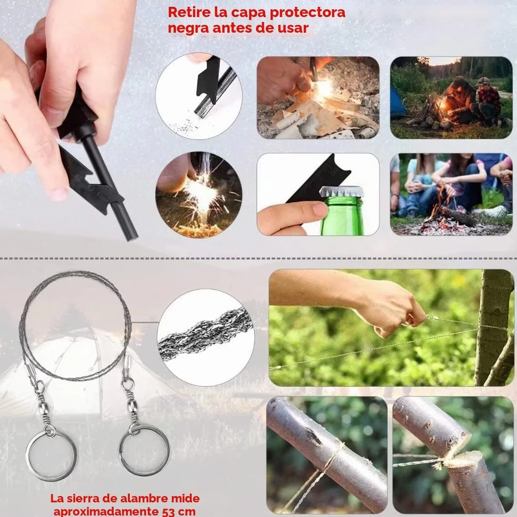 Kit de Supervivencia LC-dolida 15 en 1, Kit de Supervivencia de Emergencia al Aire Libre con Cuchillo/Linterna táctica para Acampar/bushcraft/Senderismo/Caza/Aventuras al Aire Libre