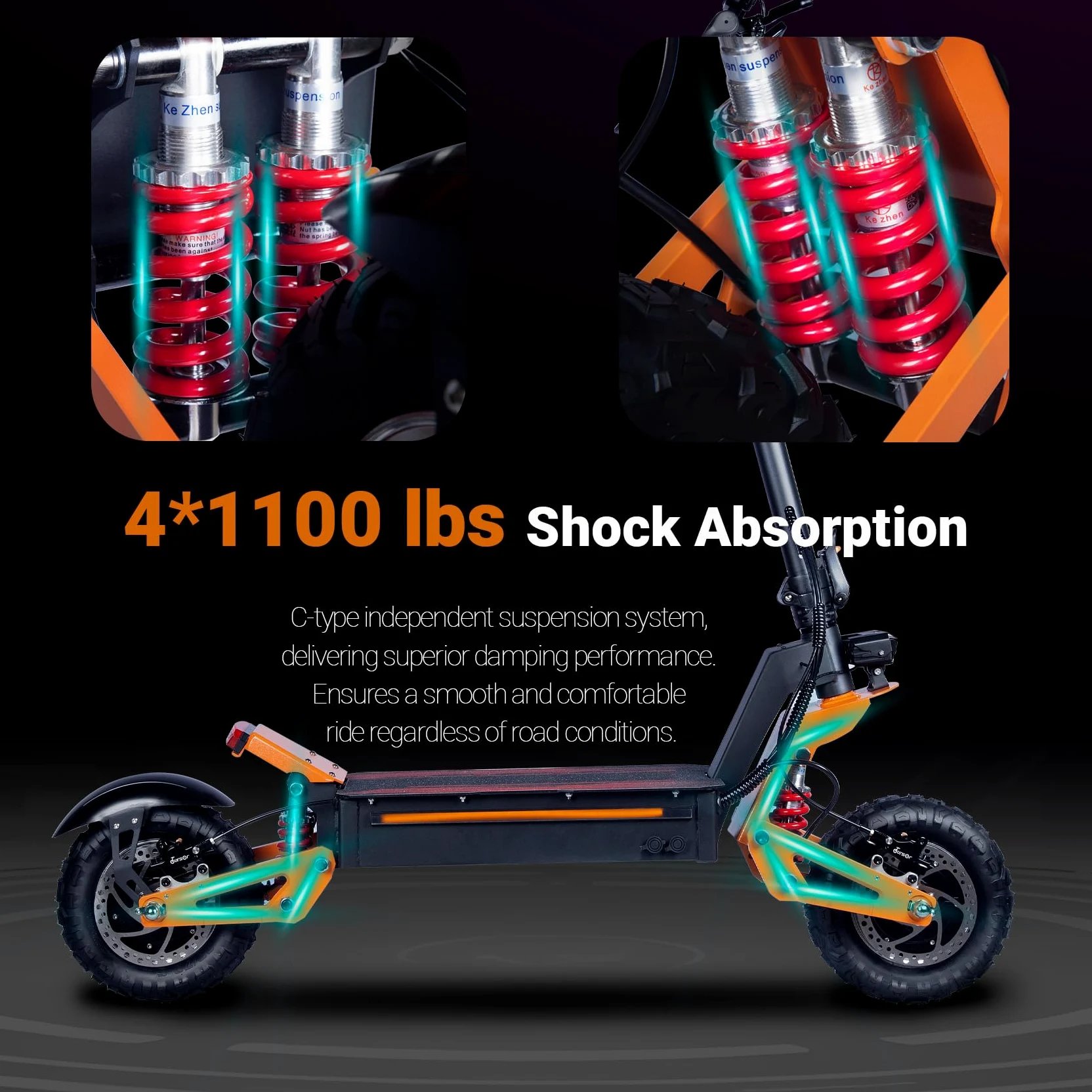 Patinete Electrico Adultos Todoterreno Scooter Eléctrico Rápido Motor Doble 11 Pulgadas Acelerador de Pulgar Neumáticos sin Cámara 60V38AH Batería de Litio Carga máxima 200 KG