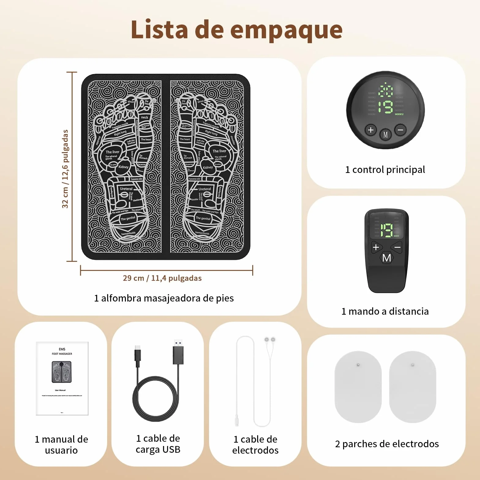 Estera Masajeadora de Pies EMS, Masajeador Eléctrico Plegable con 12 Modos y 19 Niveles de Intensidad para Circulación y Alivio del Dolor