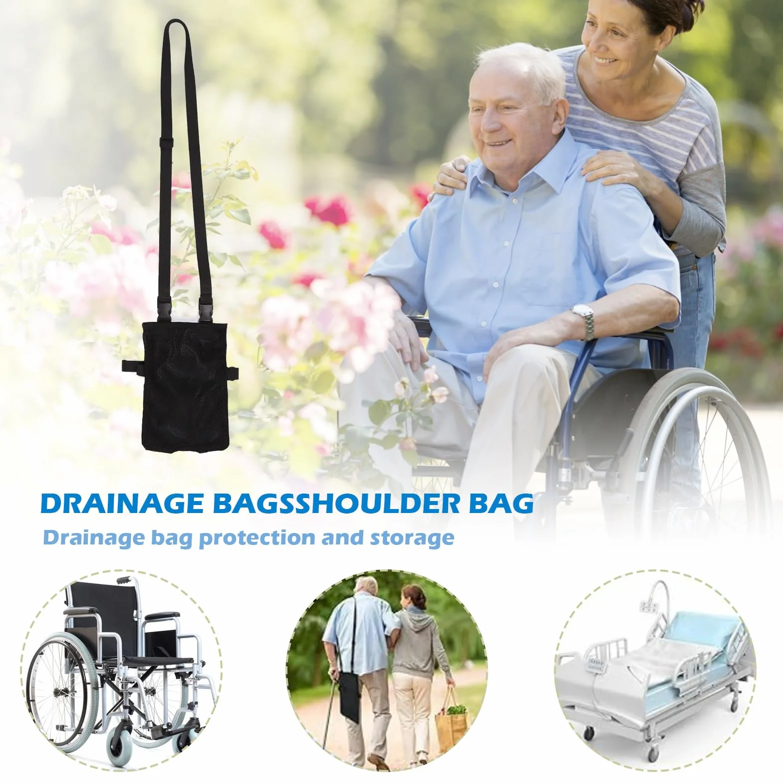 Bolsas para catéter universal, soporte elástico, correa de hombro ajustable (Negro)