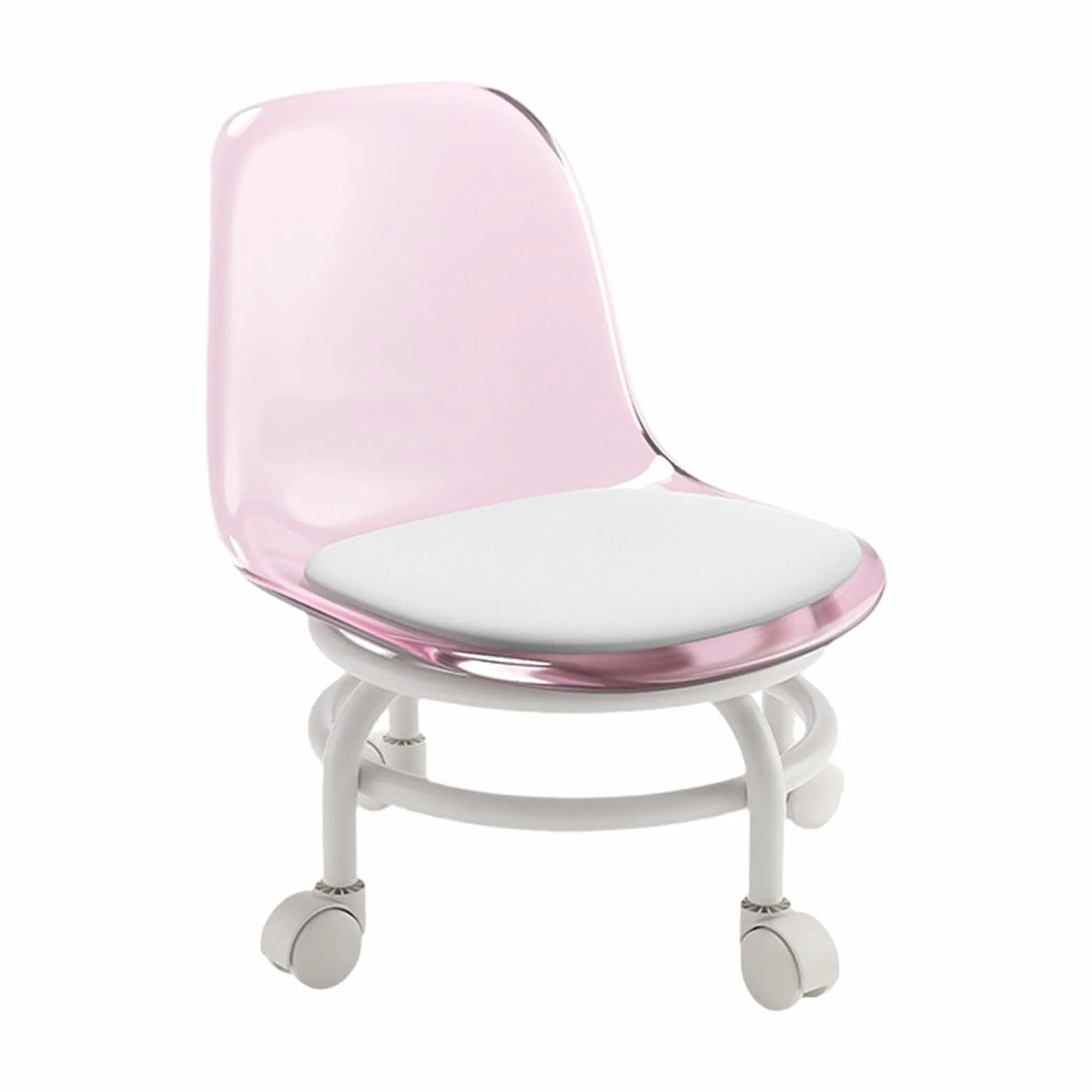 Taburete móvil con Respaldo Giratorio 360 Grados para Limpieza y Pedicura Rosado