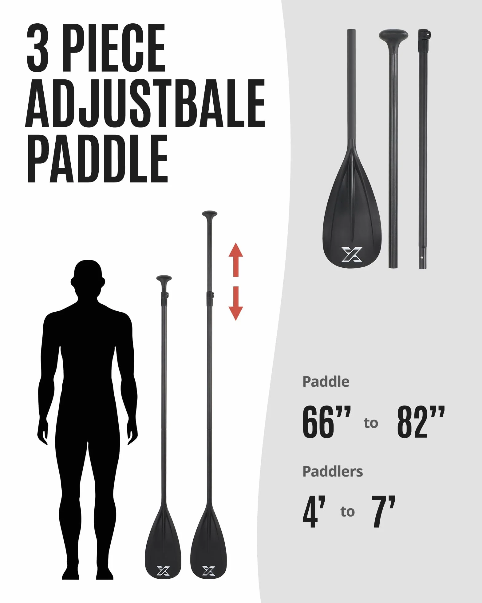 ZLX Remo Paddle Surf，Pala Surf Carbono de Aluminio Ajustable de 3 Piezas Hoja de Fibra de Vidrio Surfear, Flotar y Disfrutar de los Deportes acuáticos