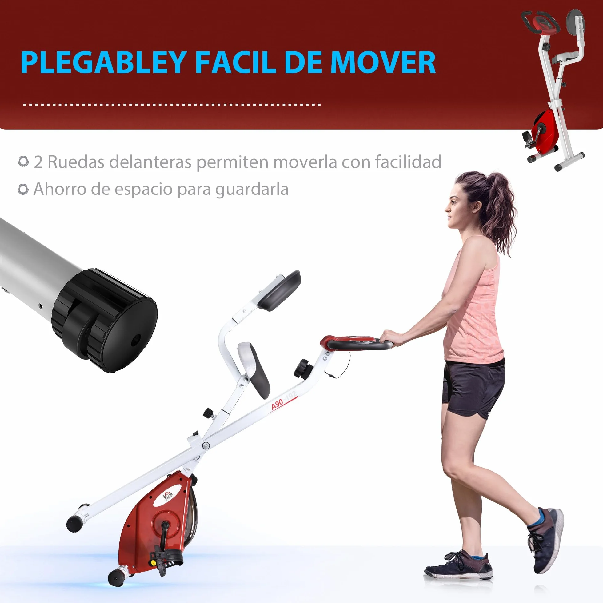 HOMCOM Bicicleta Estática Plegable con Respaldo, Bici Estática con 8 Niveles de Resistencia Magnética, Volante, Pantalla LCD, Pulsómetro, Sillín Ajustable, Carga 110 kg para Hogar Ahorra Espacio