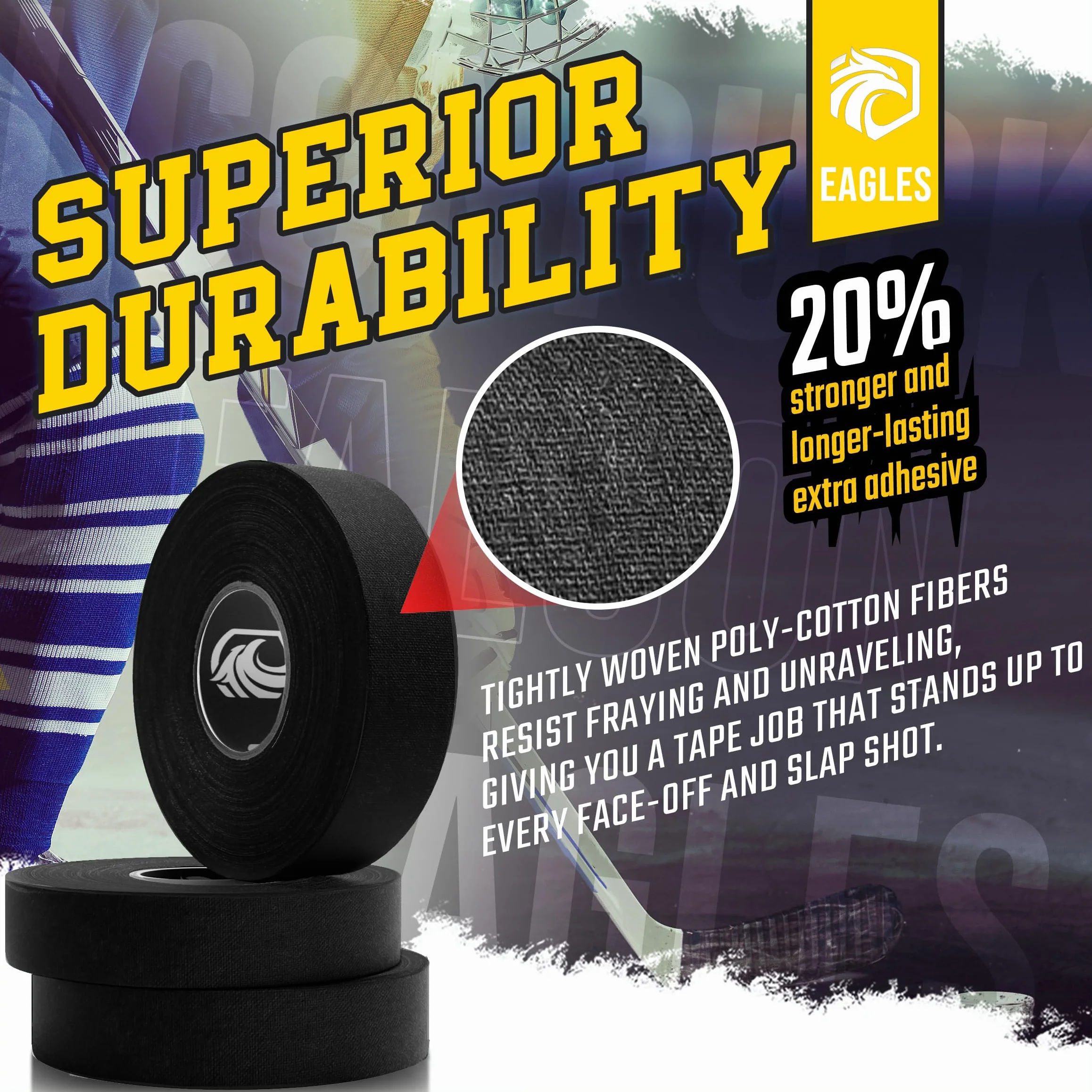 EAGLES Rollo de cinta de tela multiusos para hielo y rodillo, hoja de palo de hockey y protector de manga, agarre fuerte para bate de béisbol Lacrosse - regalos deportivos, accesorios, equipo, equipo